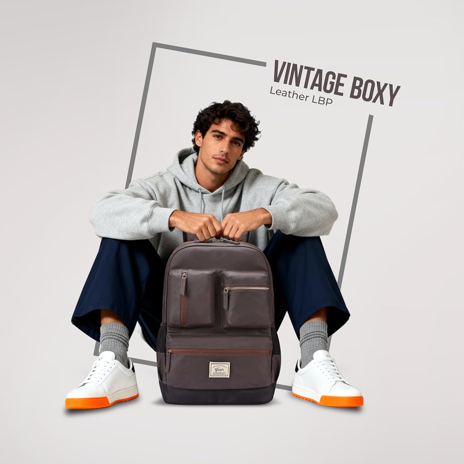 Gear Vintage Boxy 18"/26L Medium Faux Leather Water Resistant Laptop Backpack/Casual Bag/Daypack/Travel Backpack/College Backpack For Men/Women (Brown - black) 10