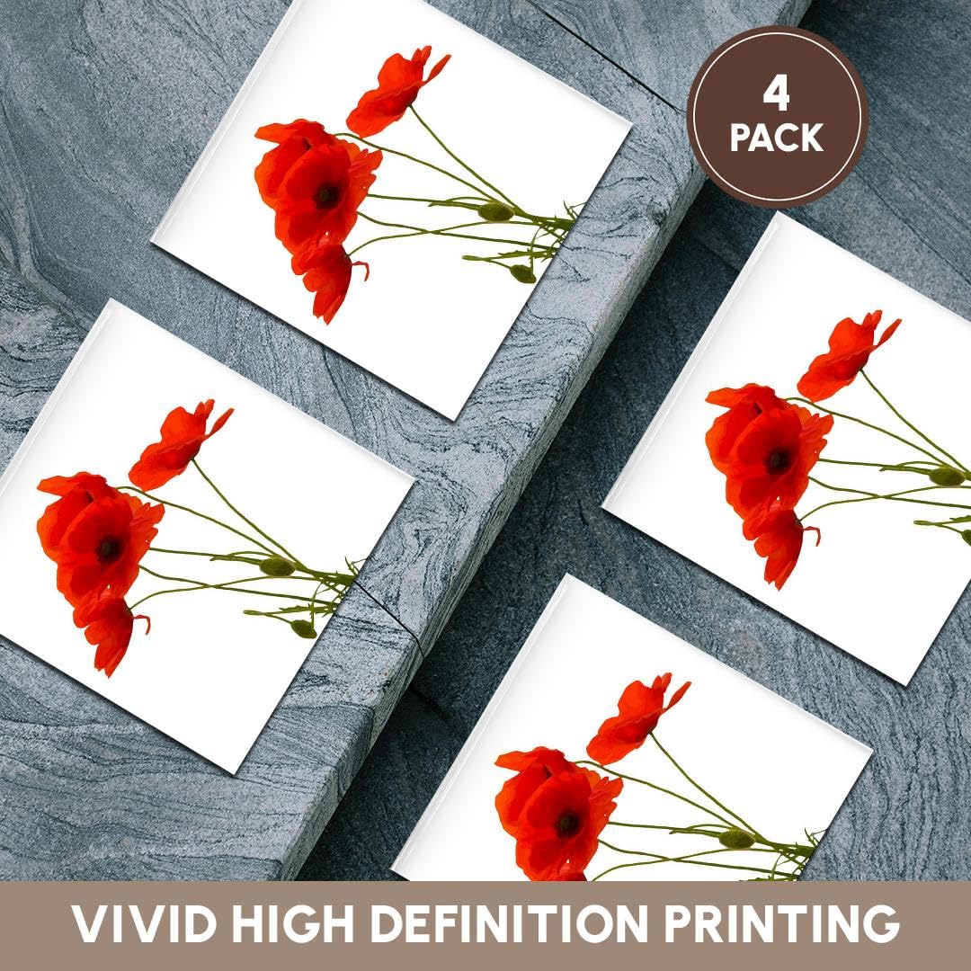 3dRose CST 217331 _ 3 Delicado Rojo Amapolas Vector baldosa cerámica Posavasos (Juego de 4)