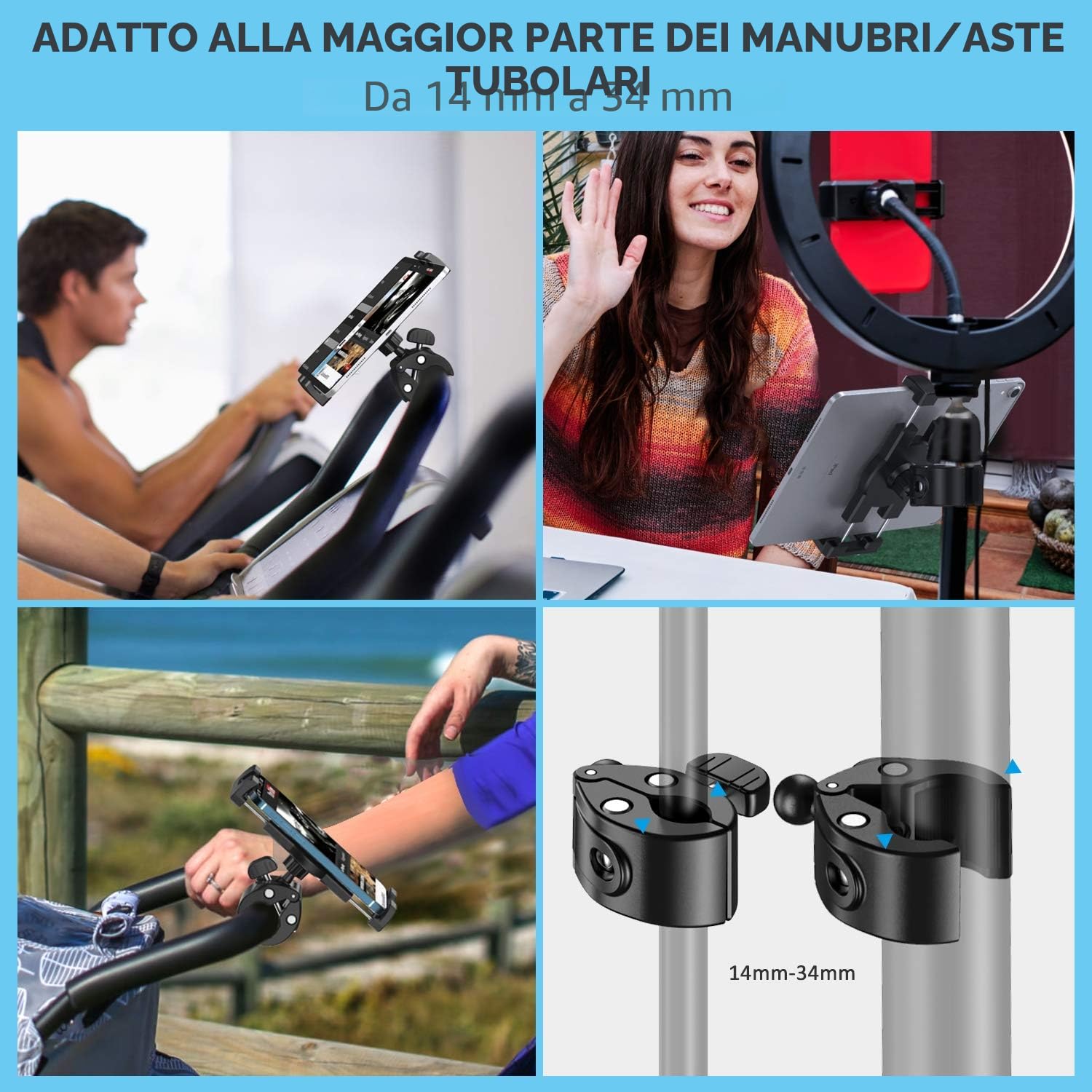Supporto Tablet per Spin Bike, Supporto per Telefono e Ipad per Manubrio Cyclette