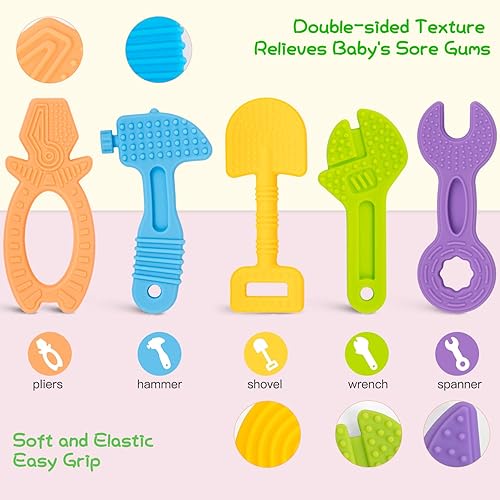 Miniatura 2 de Baby Teething Toys Set for 0-6-12 Months Silicone Baby Teether Chew Toys for Newborn Infant Soothing Sore Baby Gums  BPA Free Baby Boy Girl Gift5