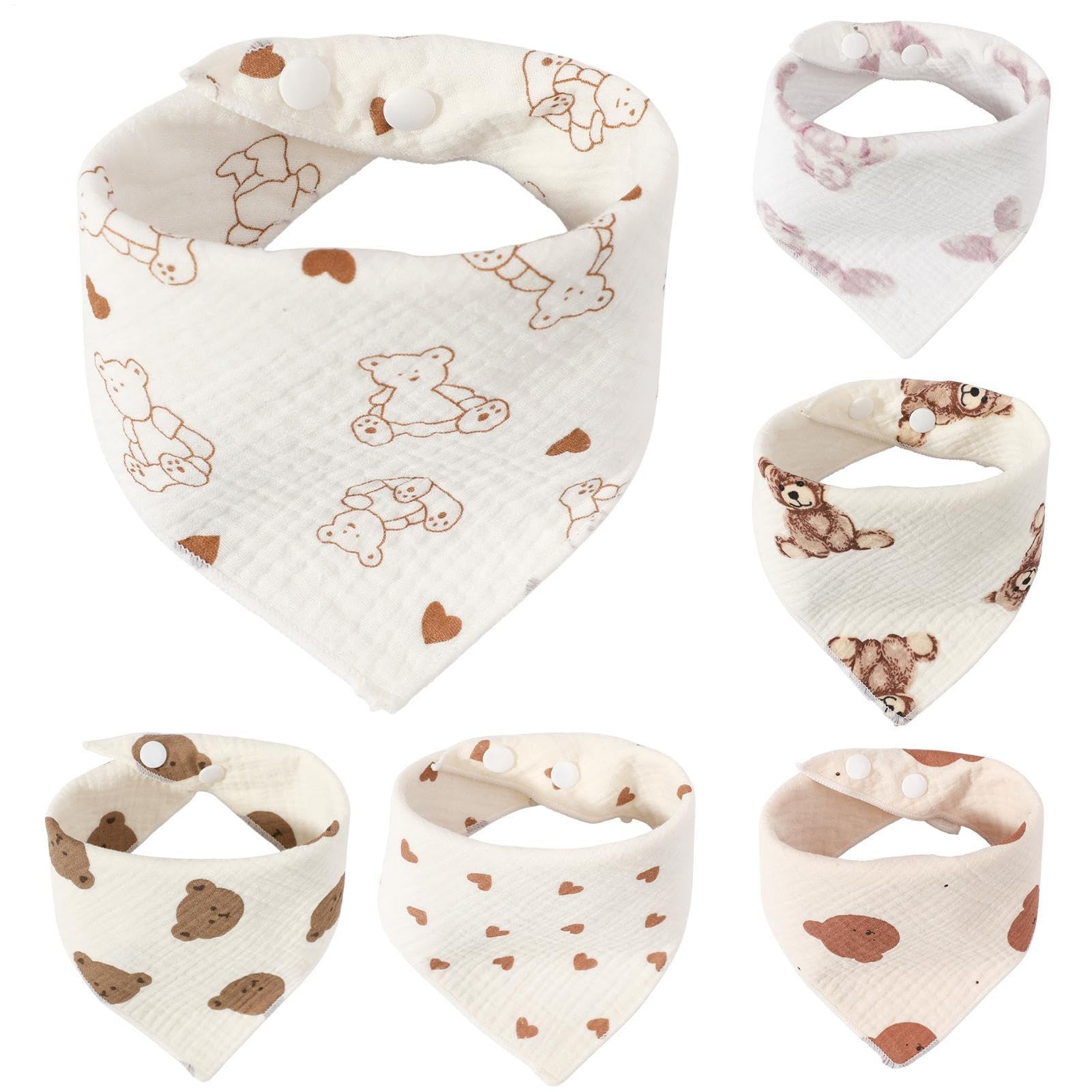 Bibs for Drooling and Teething, 6-Piece Soft Absorbent Burp Towels, Adjustable Newborns Feeding Cloths