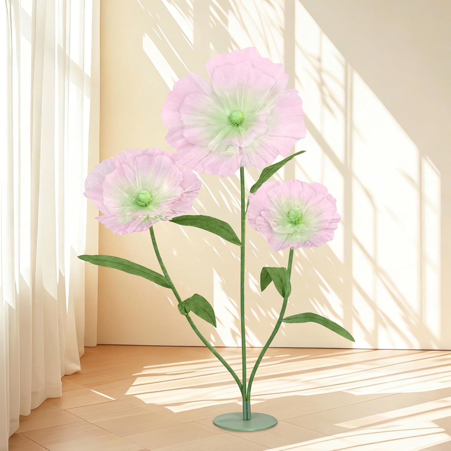 Artificial Giant Flowers for Decoration with Stand - 5.58FT 3D Large Fake Flower Big Silk Faux Floral for Party Wedding Garden Easter Outdoor Backdrop Decoration (Green Pink)