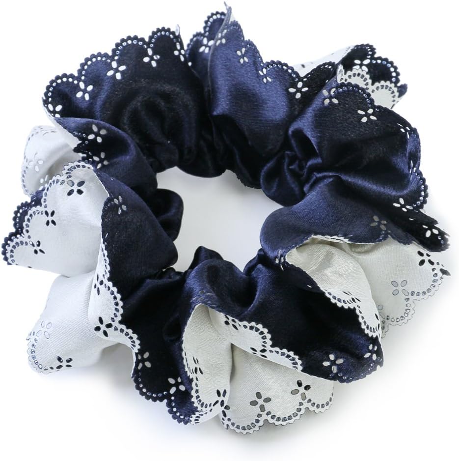 [ジュエルボックス] JewelVOX シュシュ ヘアゴム ヘアアクセサリー レディース ダブルカラー レースカット おしゃれ 大人 ネイビー