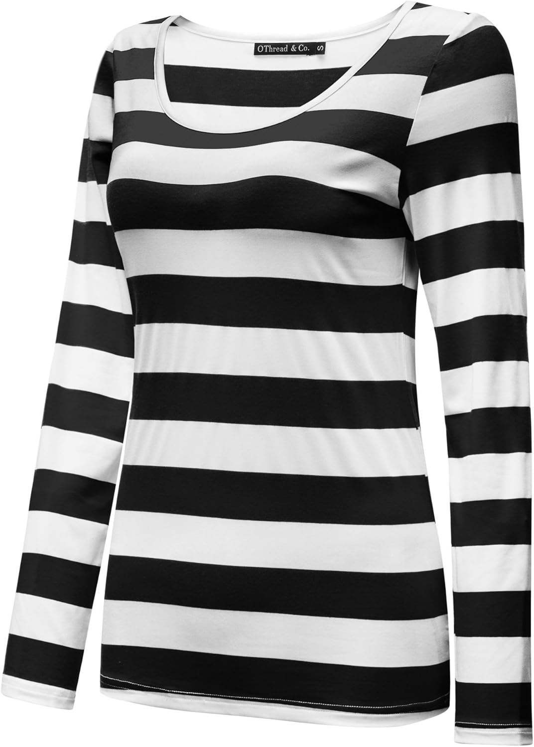 OThread & Co. Women's Long Sleeve Striped T-Shirt Basic Scoop Neck Shirts - Image 2