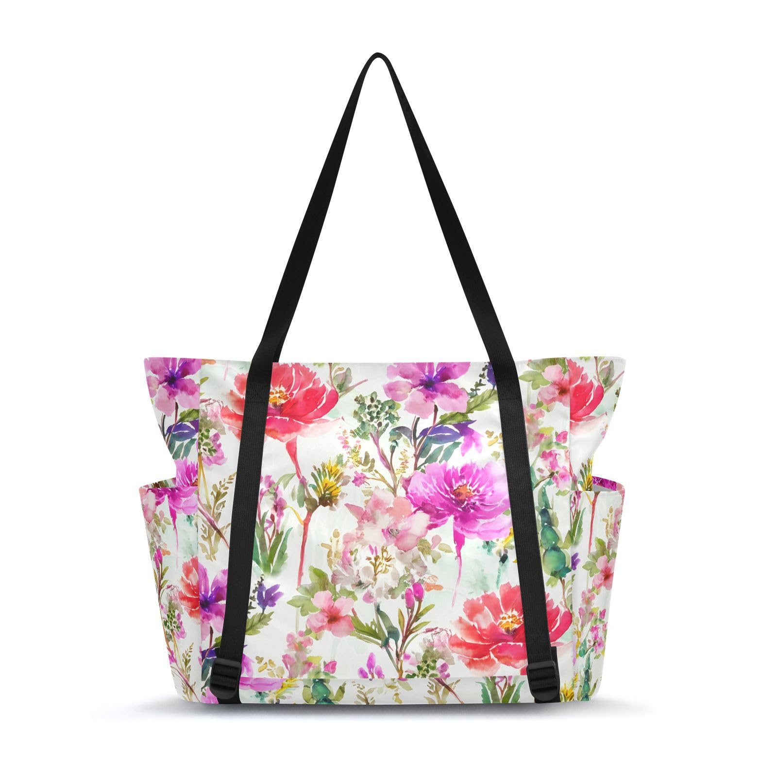 Lxqimora Watercolor Flowers White Yoga Mat Bag for Women Water-Resistant Gym Bag with Yoga Mat Holder Tote Bag for Office Gym Travel Yoga