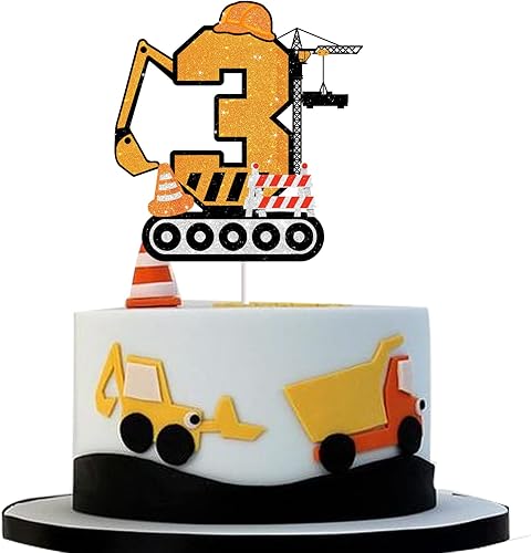 Miniatura 2 de Decoración de pastel de construcción para niños y niñas, 3er cumpleaños feliz cumpleaños temática de construcción, suministros de fiesta temática de