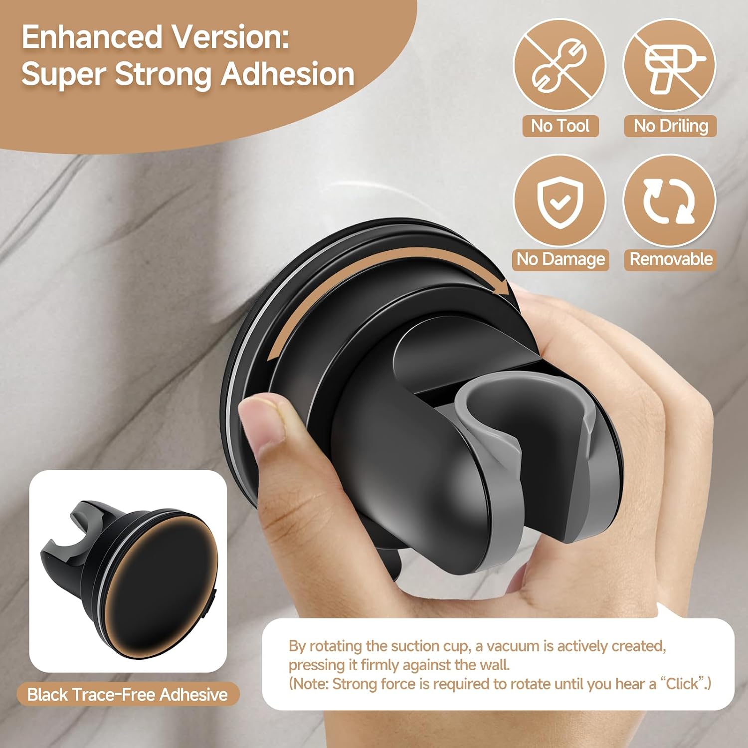 Shower Head Holder Suction, Adjustable Shower Head Holder Removable Suction Cup Shower Head Holder Rust-Resistant Shower Bracket Black