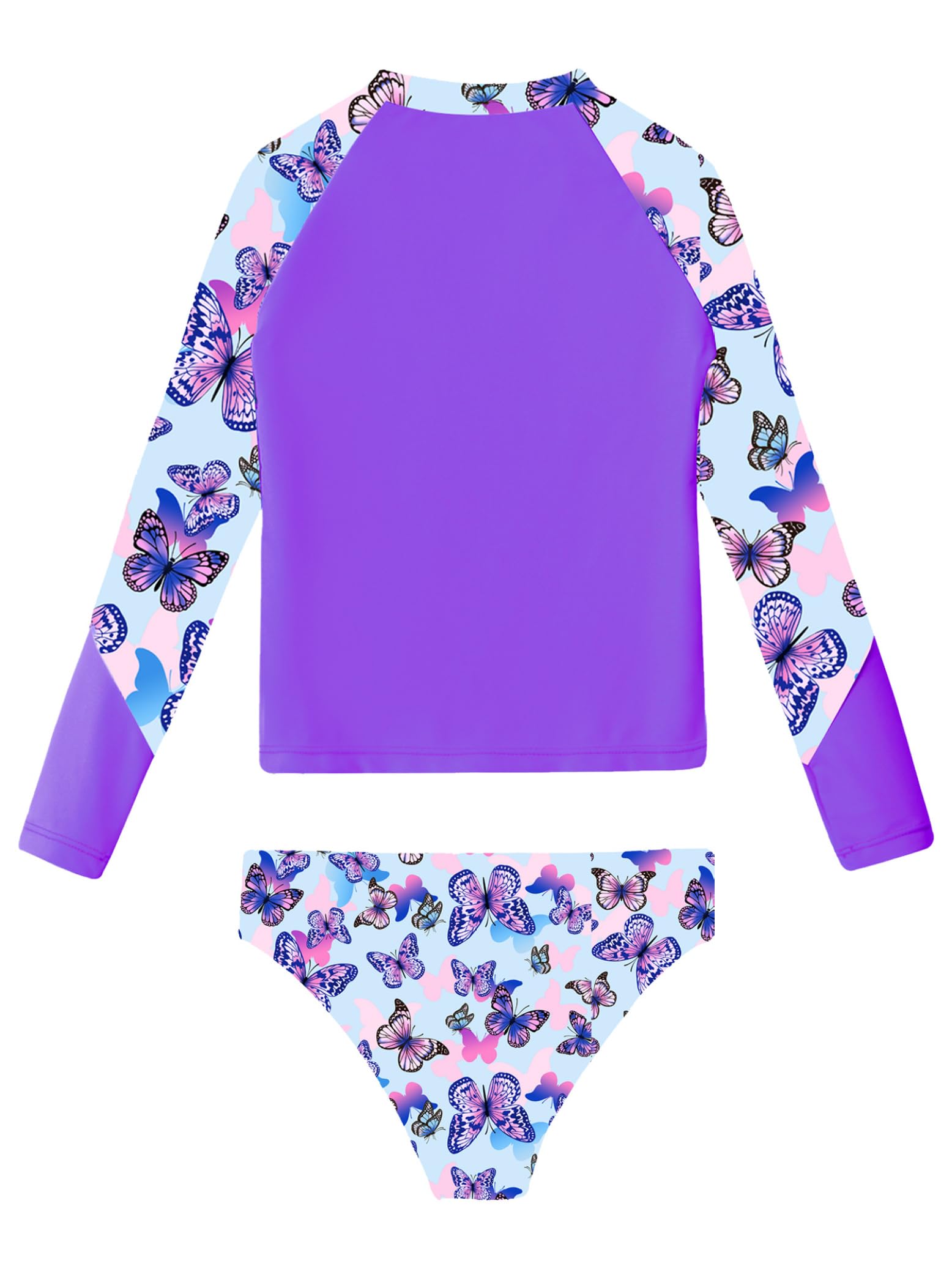 Eandarui Kids Girls Bathing Suit Long Sleeve Rash Guard Shirts with Briefs Sun Protection Beach Swimwear Purple 16 Years