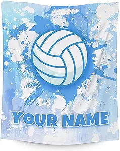 Custom Volleyball Blanket, Cozy Soft Throw Blankets for Kids, Cool Blue Flannel Throw Gifts for Bed Travel, 50x60 Inches