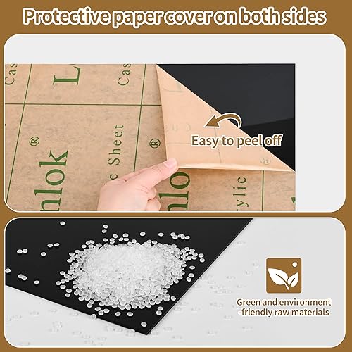 Miniatura 4 de 2 hojas acrílicas negras de 16 x 20 pulgadas de grosor de 18 pulgadas de grosor, 0.118 in, materiales de bricolaje para decoración del hogar,