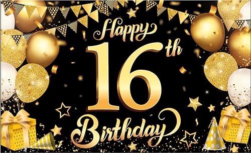 KatchOn, Pancarta de oro rosa con el número 16, extra grande, 72 x 44 pulgadas, pancarta de cumpleaños número 16, decoraciones de cumpleaños de 16