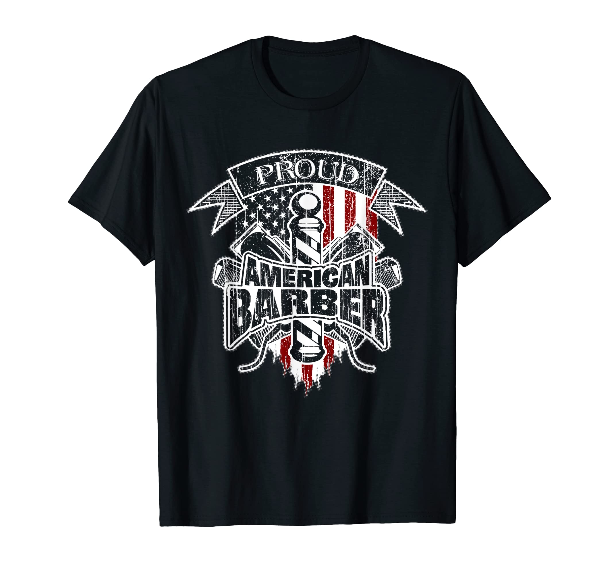 Barber T-Shirt American Flag Barber Pole and Hair Clippers T-Shirt