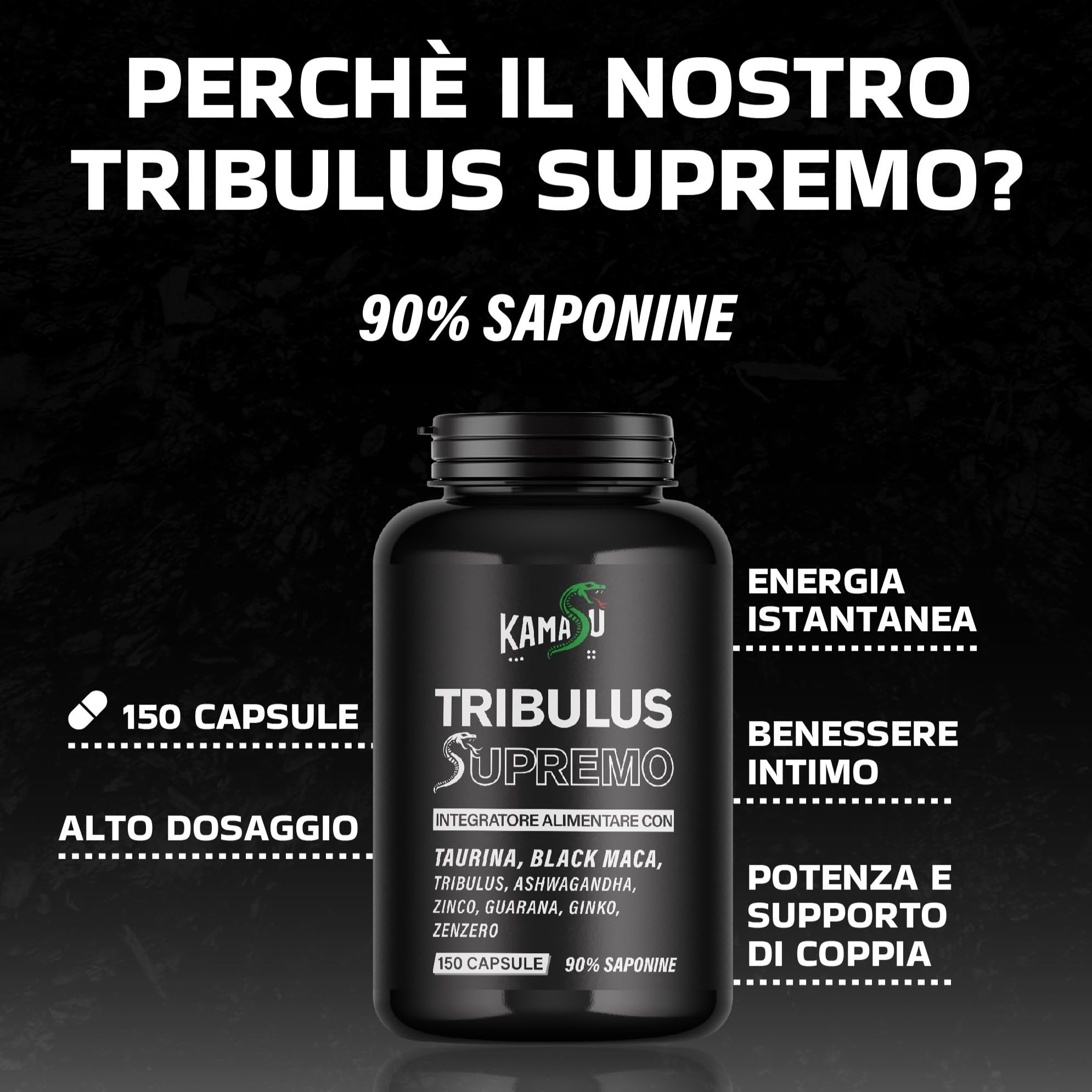 Integratore naturale di tribulus terrestris – Maca Nera Peruviana + Tribulus Terrestris + L-Arginina a – 150 Capsule, Black Maca, Taurina, Ashwagandha, Guaranà, Ginko