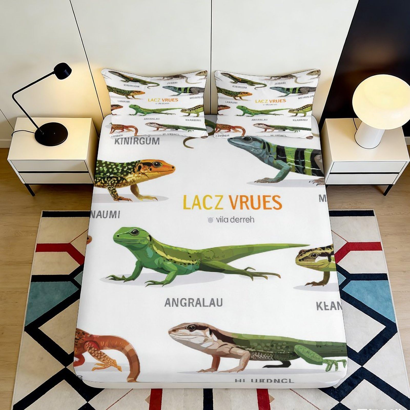 3D Printed Lizard Species Fitted Sheet Microfiber Soft Breathable Reptile Pattern Mattress Cover for Bedroom Decor 90x200x25cm