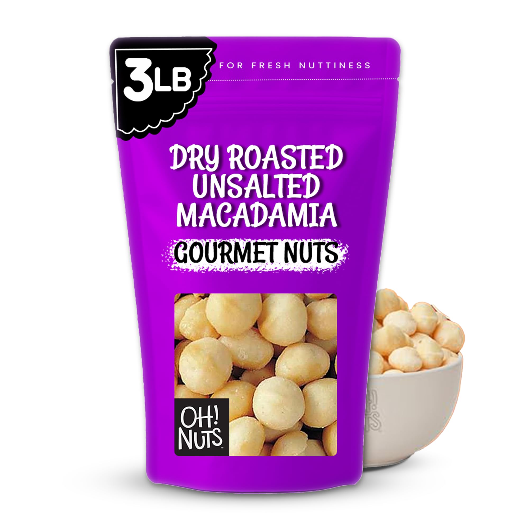 Macadamia Nuts - 3 lb - Dry Roasted Unsalted Macadamia Nuts - Oven Roasted - No Oil - Packed in New York Zip-Seal Bag for Exceptional Freshness