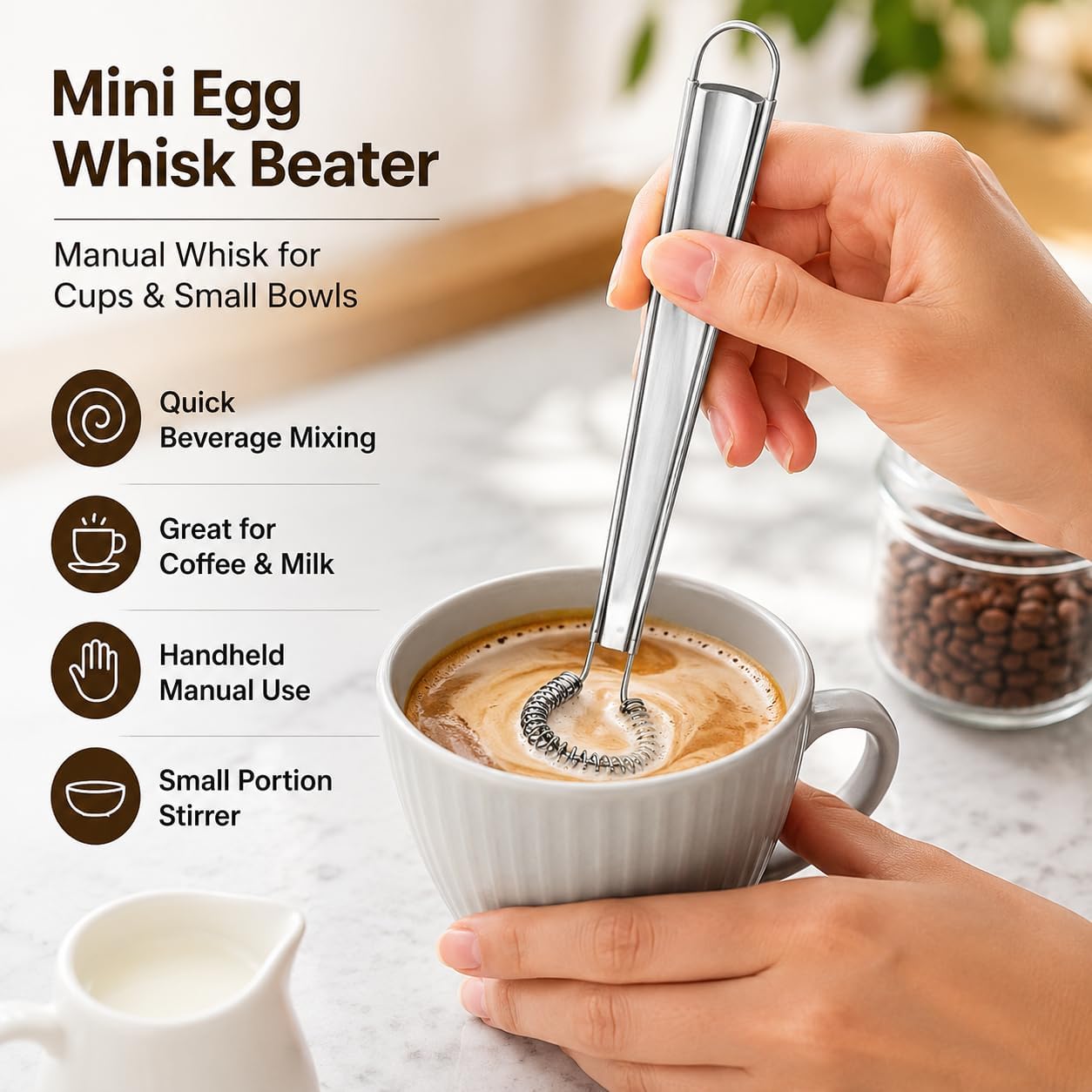 Mini Egg Whisk Beater, Handheld Milk Frother Foamer Sauce Stirrer Blender, Coffee Mixer, Kitchen Egg Tools Whisks, Kitchen Accessories image 4