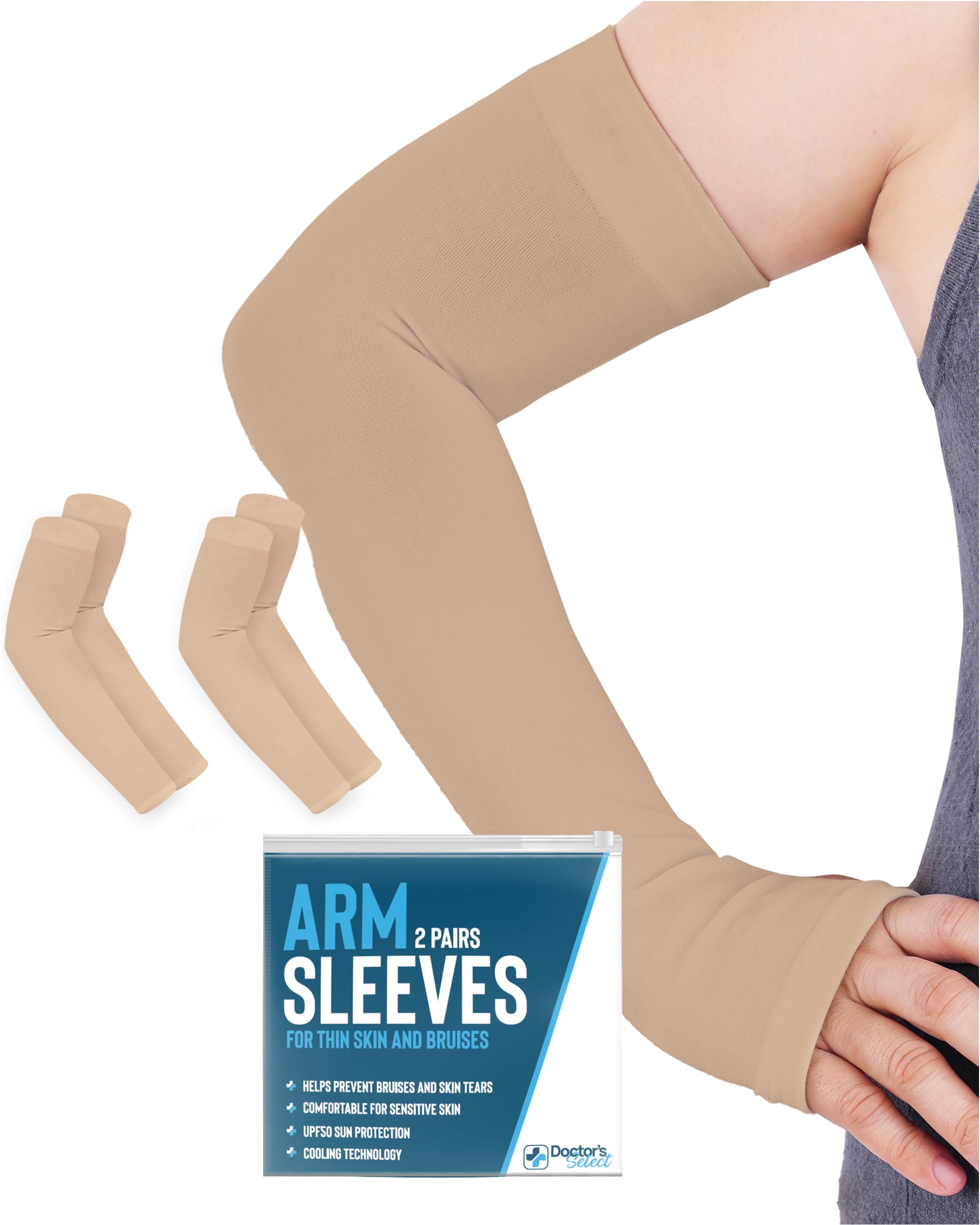 Protectores de brazos Doctor's Select para piel fina y hematomas para mujeres y hombres, 2 pares, protección solar y refrescante UPF 50