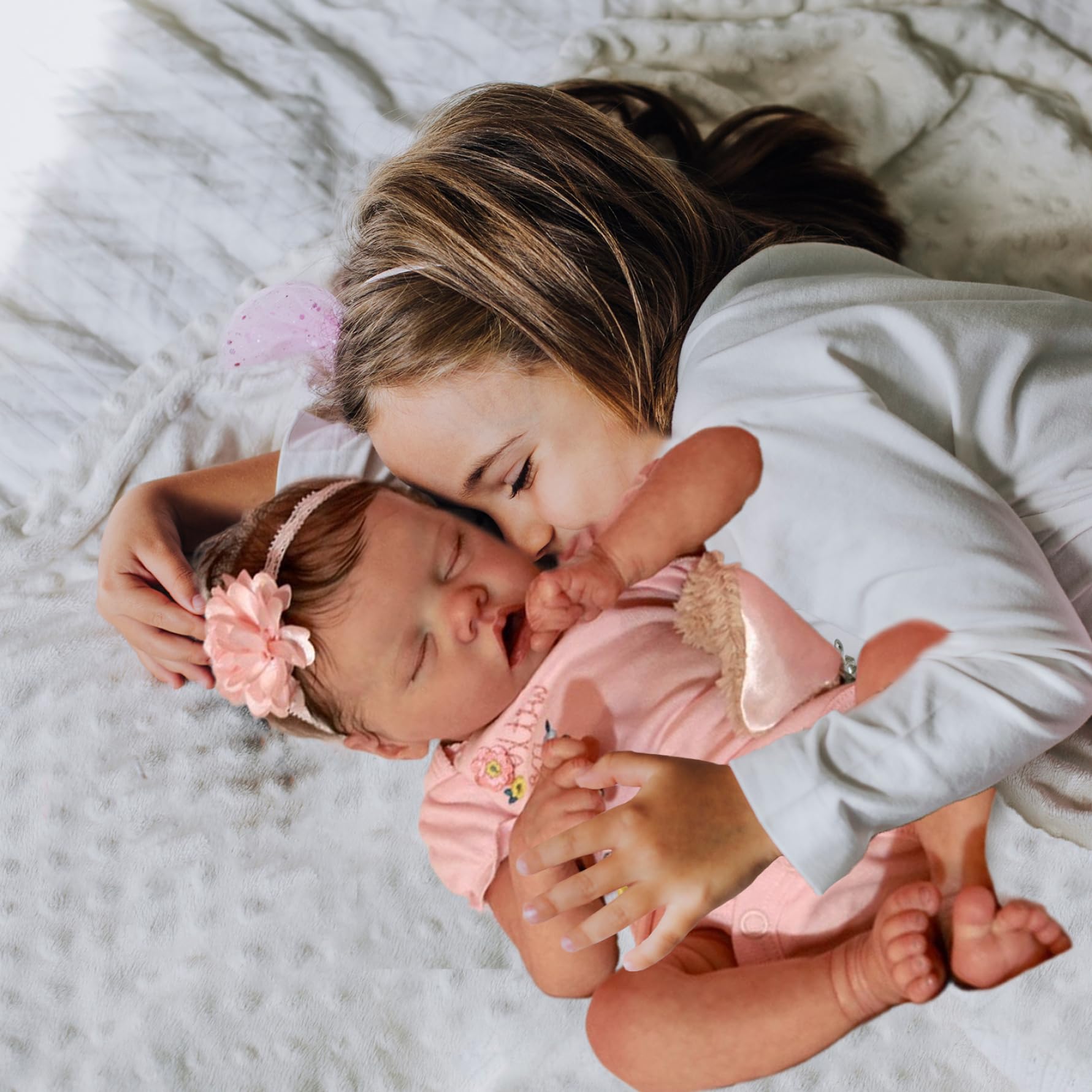 Echte Babypuppe, 18-Zoll-Silikon-Babypuppe, realistisch wiedergeboren, schlafend, waschbares Neugeborenes Mädchen mit Kleidung und Kopfschmuck – perfekt als Kinderspielzeug