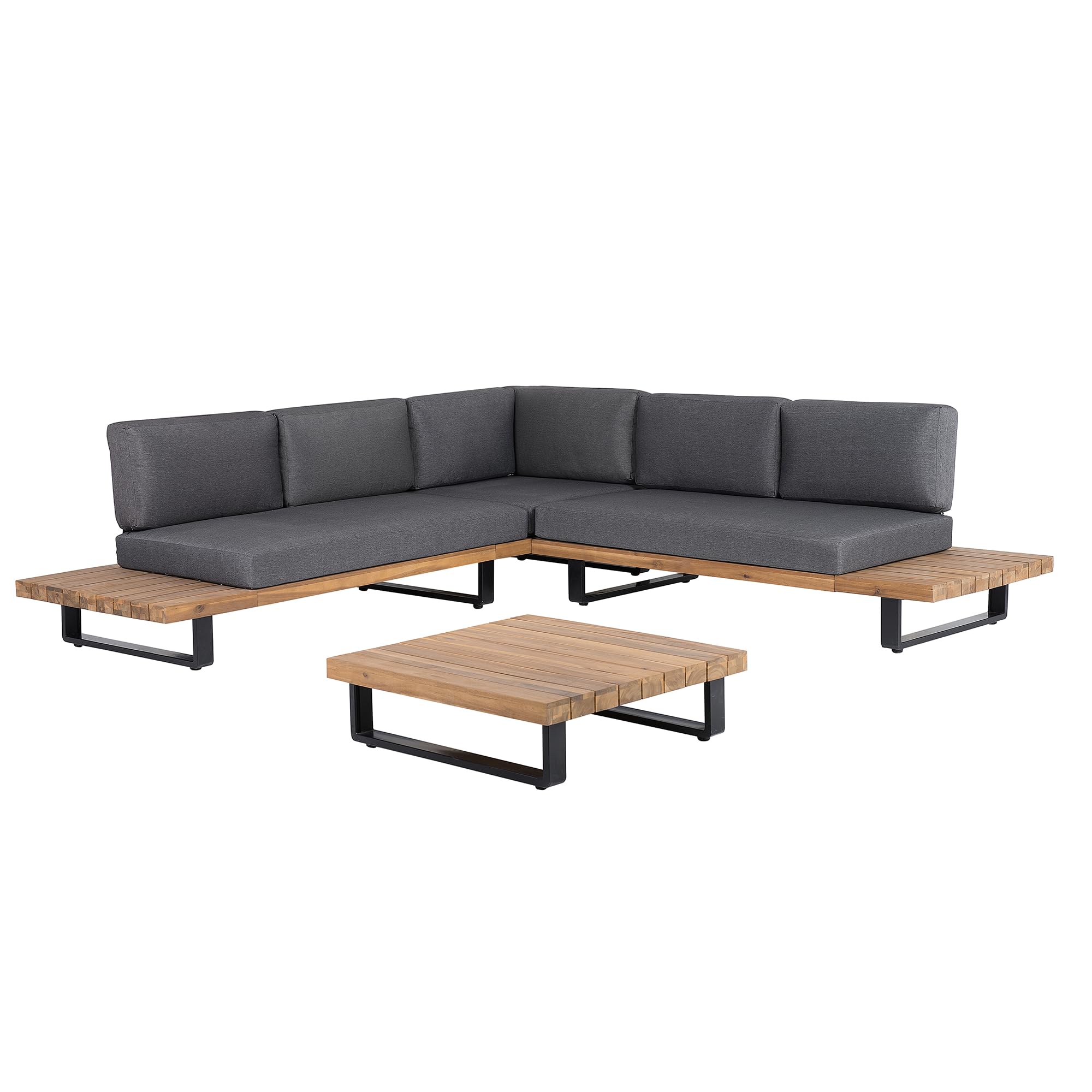 Beliani Lounge Set 5-Sitzer FSC Akazienholz Hellbraun mit Auflagen grau Modern Mykonos