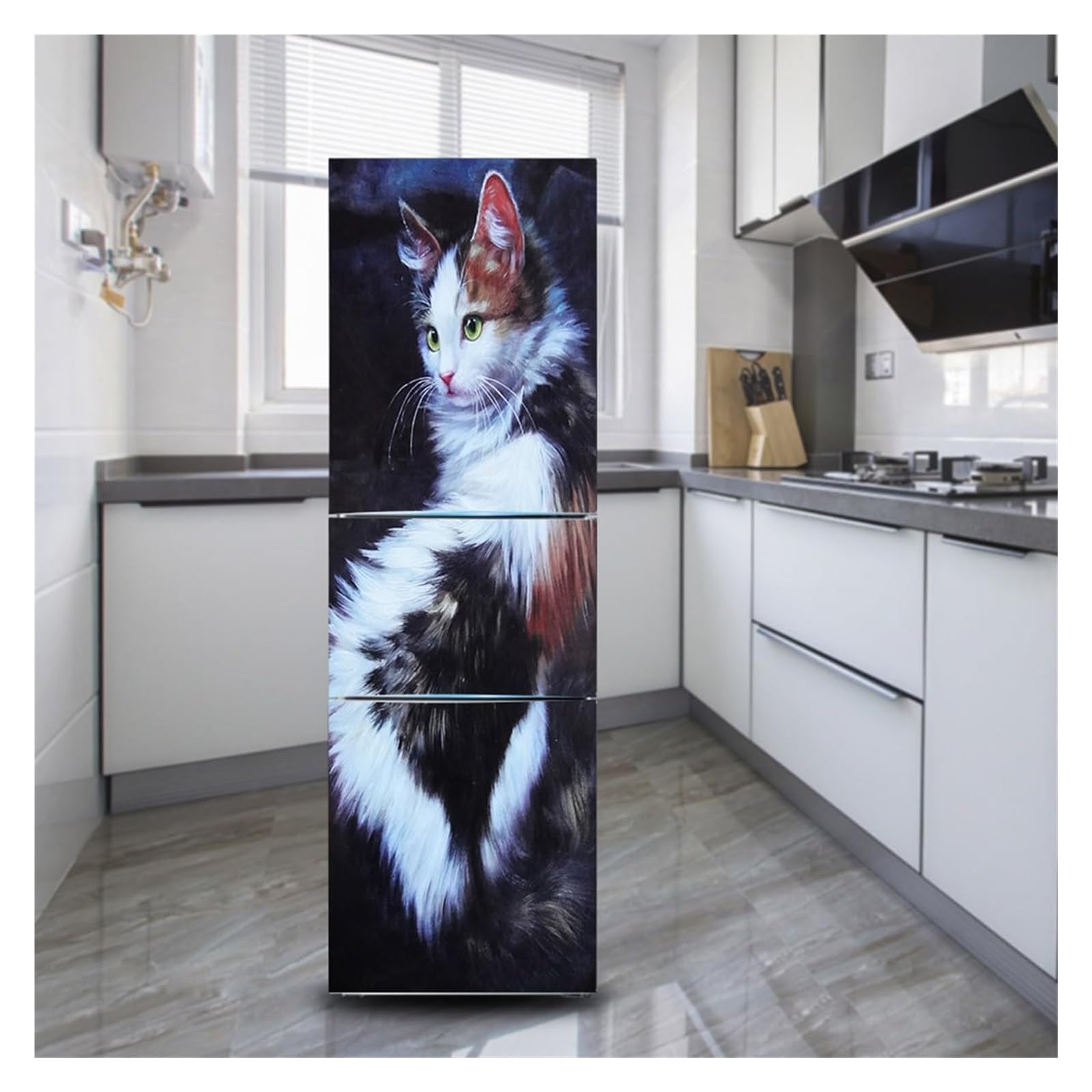 Self-Adhesive Fridge Stickers, Freezer Skins Wall Stickers for Kitchen Decal, Kawaii Beautiful Cute cat(M: 60x180 cm)
