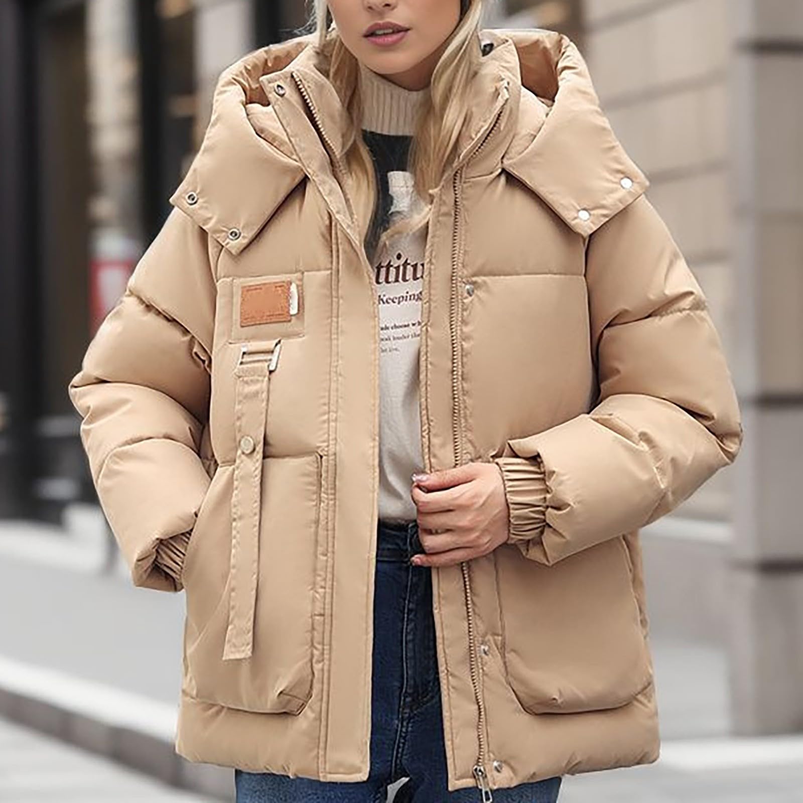 Piumino Addensato Con Cappuccio Staccabile In Tinta Unita Invernale Doppie Grandi Per Le Donne Giacca Trapuntata Da Parka Donna Mezza Stagione Trench Impermeabile Militare Blauer