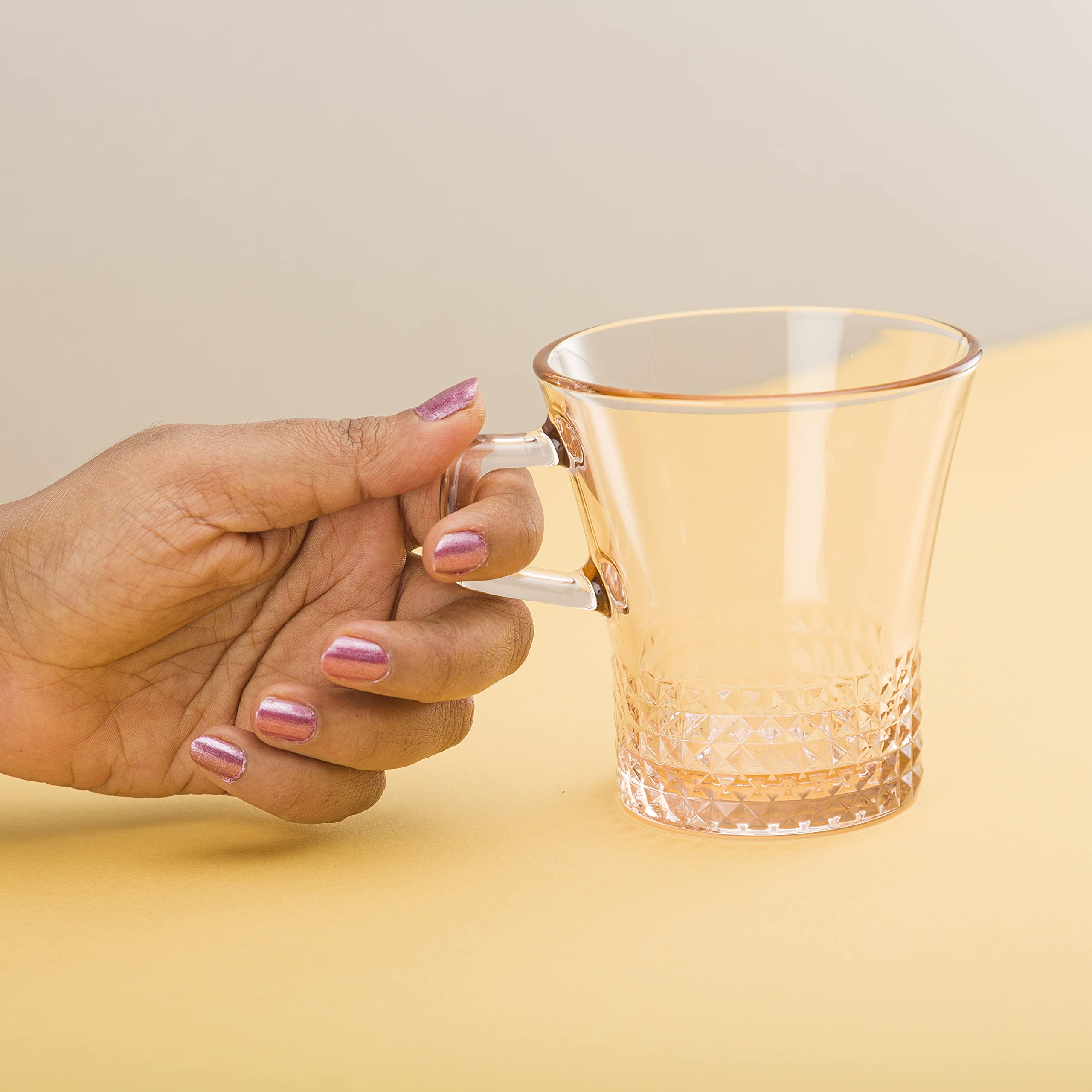 Pasabahce Kuvars Mug from House of Pasabahce The Original Pasabahce from Turkey, Pink Transparent Kuvars Mugs, 250 ml in Set of 6 Pcs, Perfect fit for Tea/Coffee. 3
