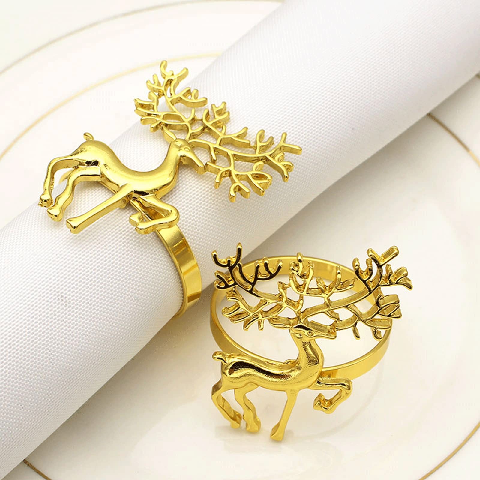 Serviettenringe aus Metall mit Schnalle, Rehbraun, 9er-Pack, Gold, für Ostern, Weihnachten, Thanksgiving, Hochzeiten, Festliche Bankett-Tischdekorationen