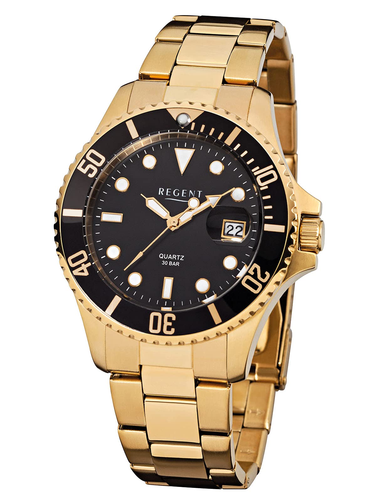 Regent Herren-Armbanduhr Elegant Analog Stahl ionenplattiert gold-Armband gold Quarz-Uhr URF370