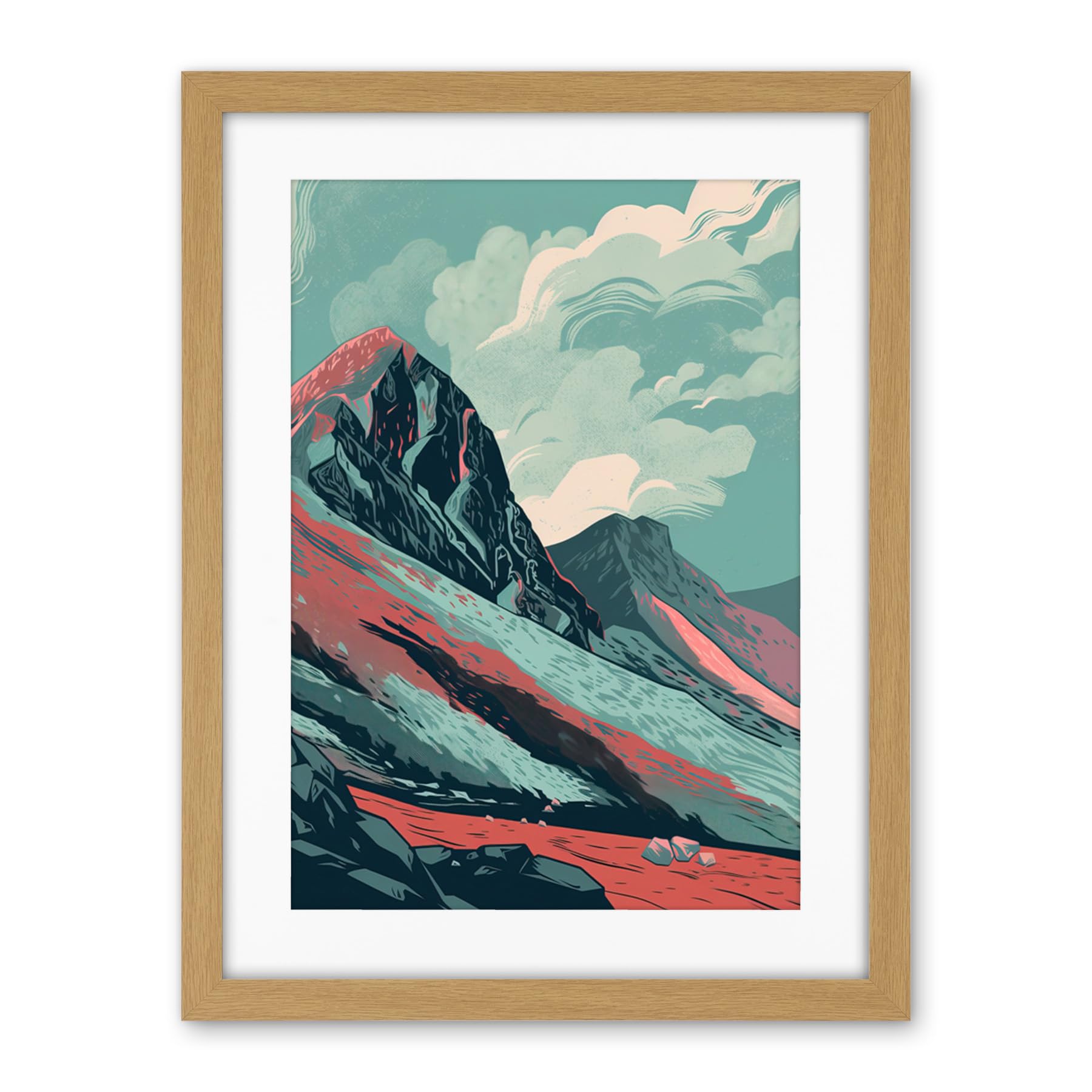 Artery8 Scottish Highlands Mountain Landscape Illustration Artwork Framed Wall Art Print 18X24 Inch