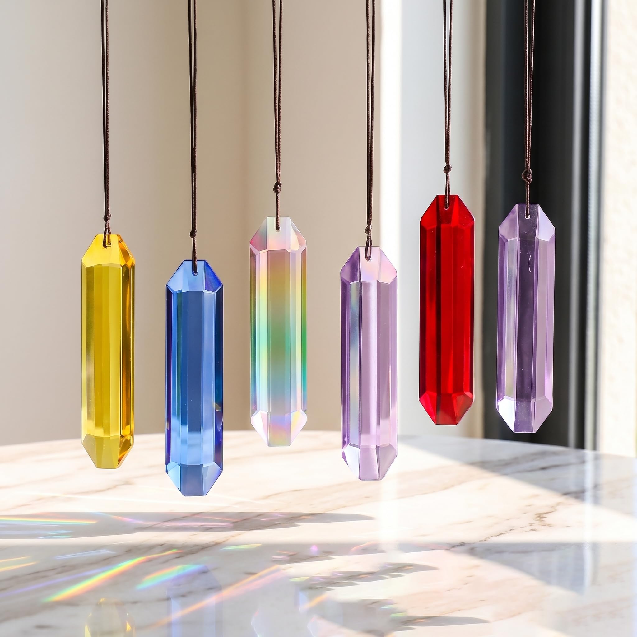 CCAIPU Crystal Prisms Suncatcher for Window Hanging, Rainbow Hanging Crystal Sun Catchers Indoor Window, Home Garden Christmas Decorations (Multicolor-A-6Pcs)