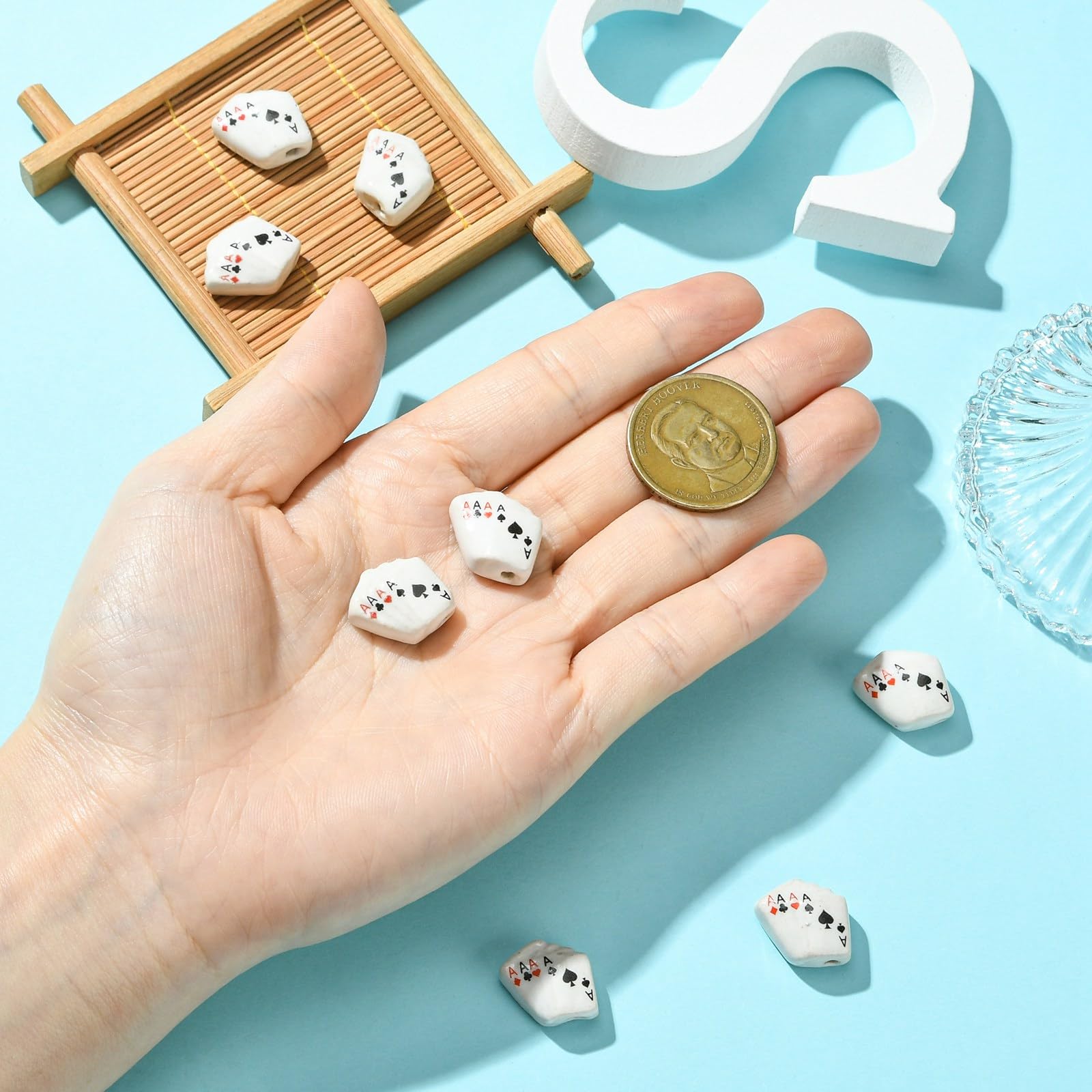 UR URLIFEHALL 8 Pcs Playing Card Porcelain Beads Handmade Poker Card Ceramic Beads for DIY Bracelet Necklace Crafts Jewellery Making - Image 4
