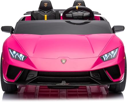 24V Lamborghini Huracan Electric Ride-On Car for Kids - LED, Bluetooth, FM, Leather Seats, Remote Control - Fun for Ages 3-8 (Pink)