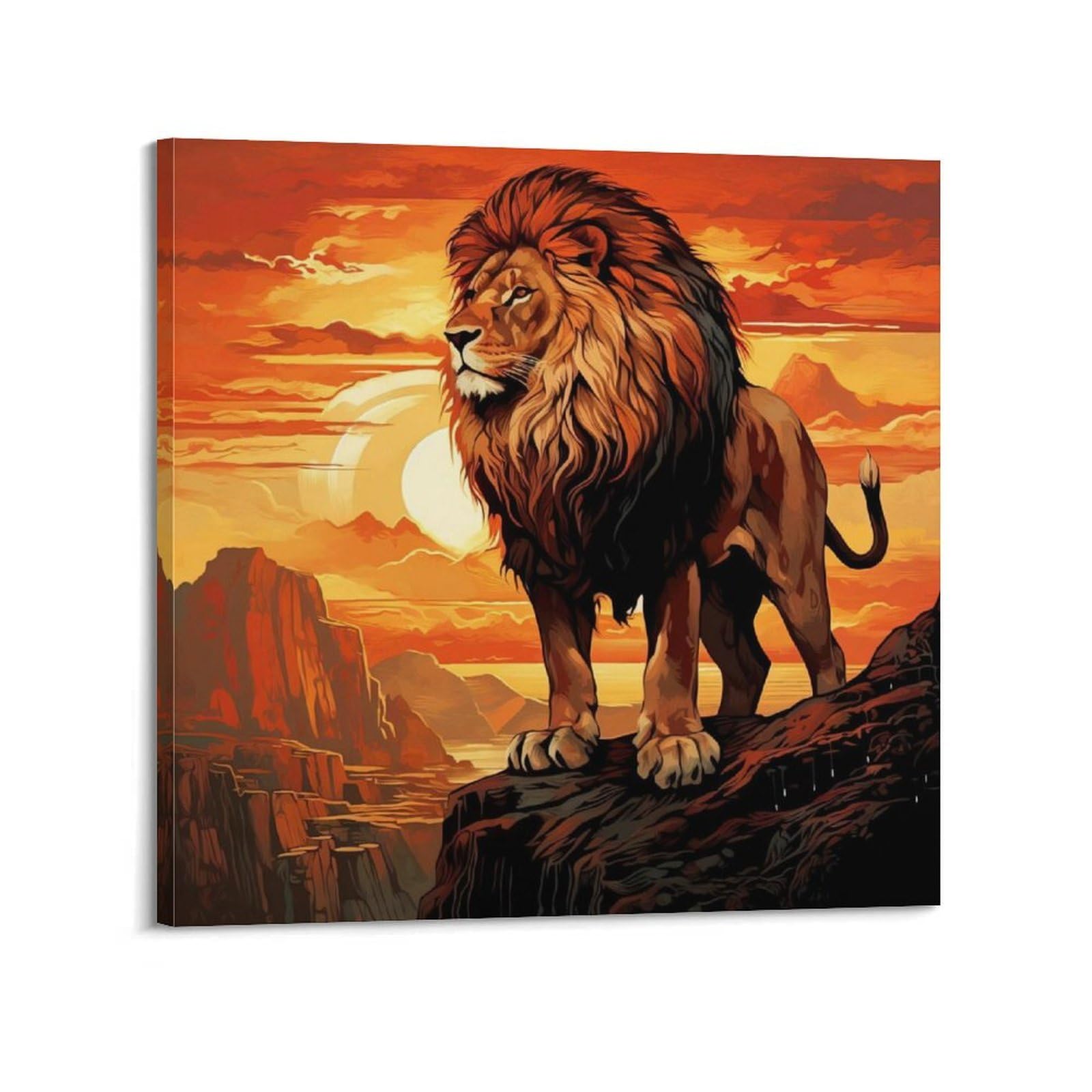 JTLFXY Animal Poster The Lion on The Mountaintop Poster Decorative Painting Canvas Wall Posters And Art Picture Print Modern Family Bedroom Decor Posters 12x12inch(30x30cm)