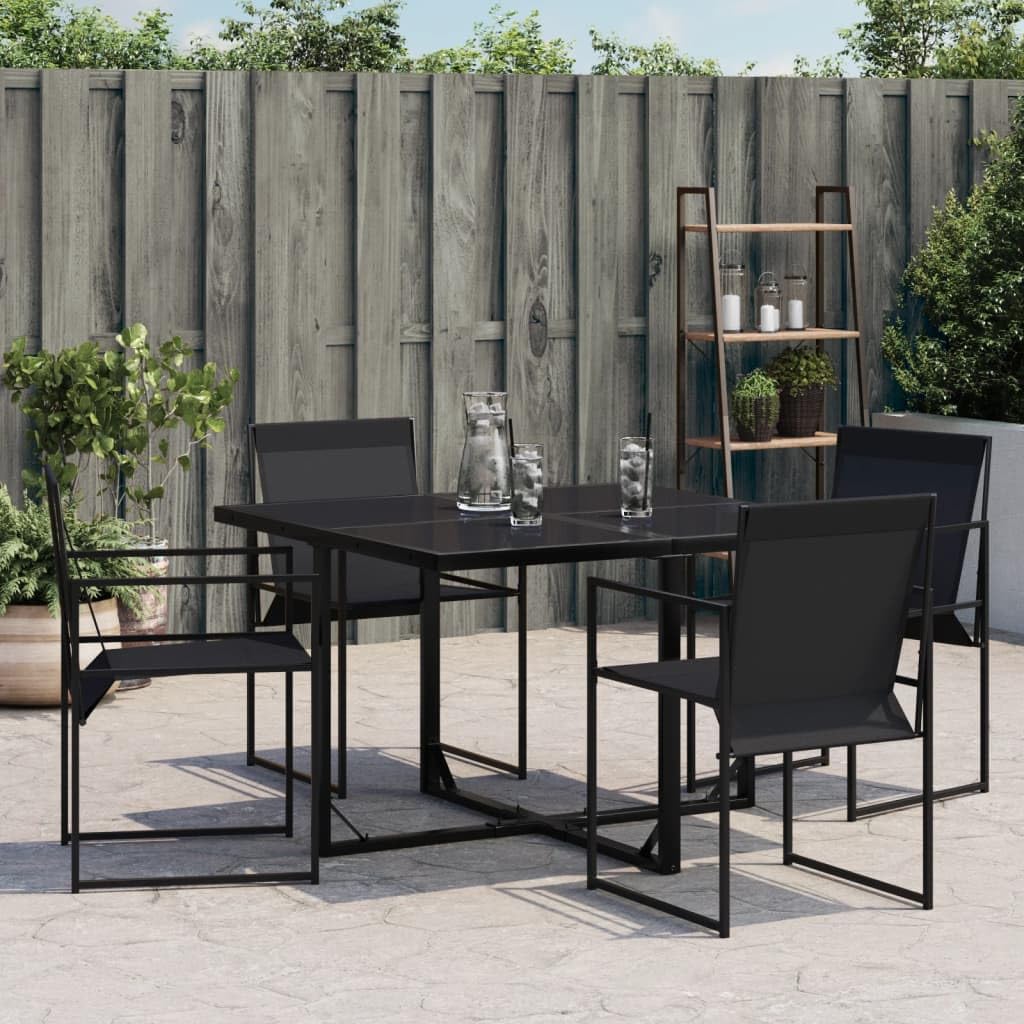 Juego de 4 sillas de jardín plegables de acero negro y textileno con respaldo para terraza y balcón
