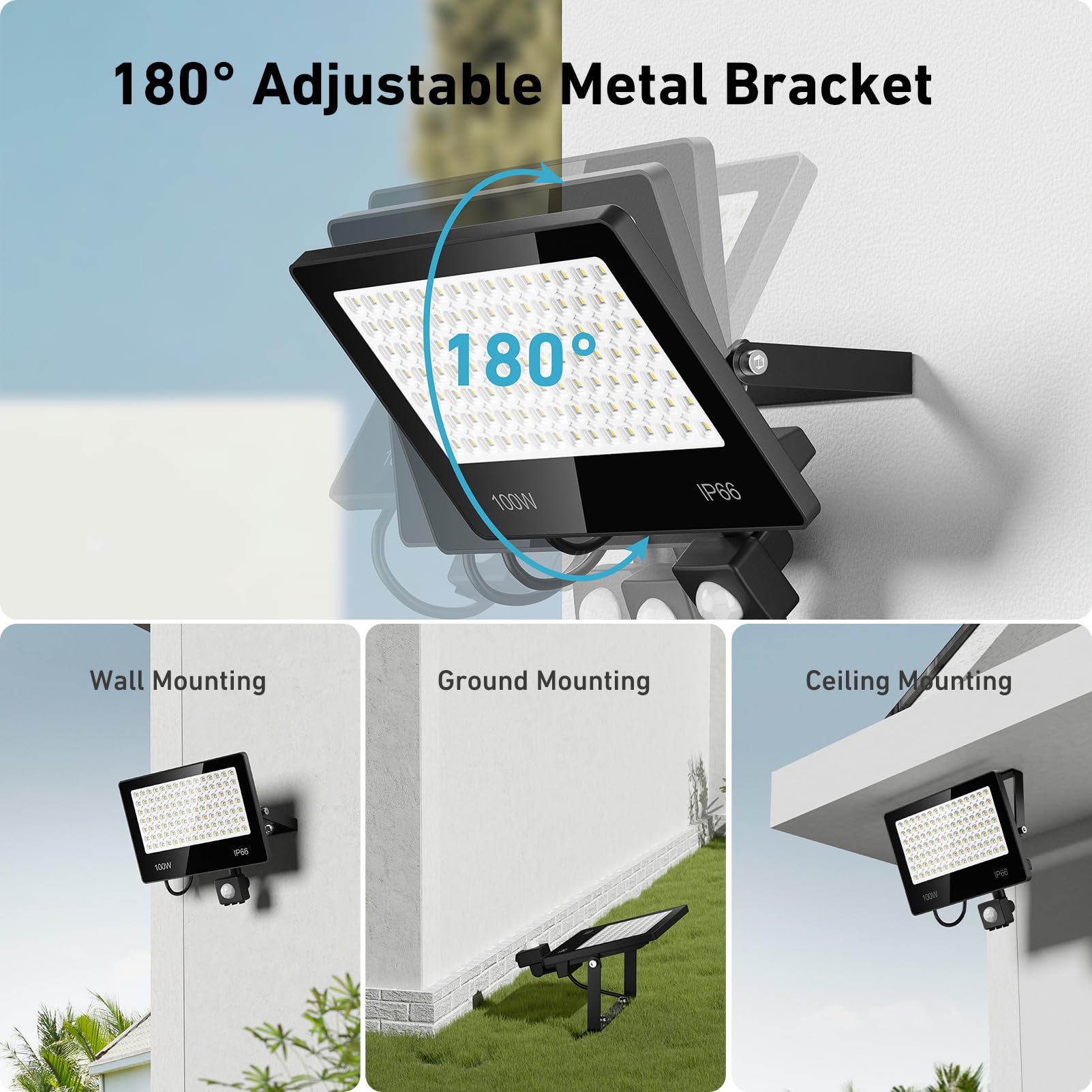 Faretto LED da Esterno Con Sensore Di Movimento 100W - 10000LM 6500K Bianco Faro LED Esterno Con Sensore Movimento, IP66 Impermeabile Luce Di Sicurezza per Cortile, Giardino, Garage
