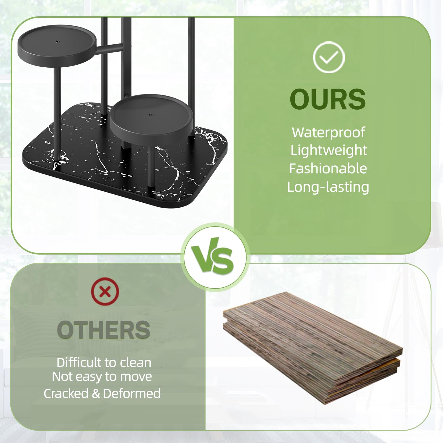iDavosic.ly Pflanzenständer Metall Kunststoffe mit 5 Ebenen, Blumenständer Blumenregal Pflanzenregal Outdoor, Plant Stand Indoor Mehrstöckig für Draußen, Wohnzimmer, Balkon, Terrasse, Hof (Schwarz)