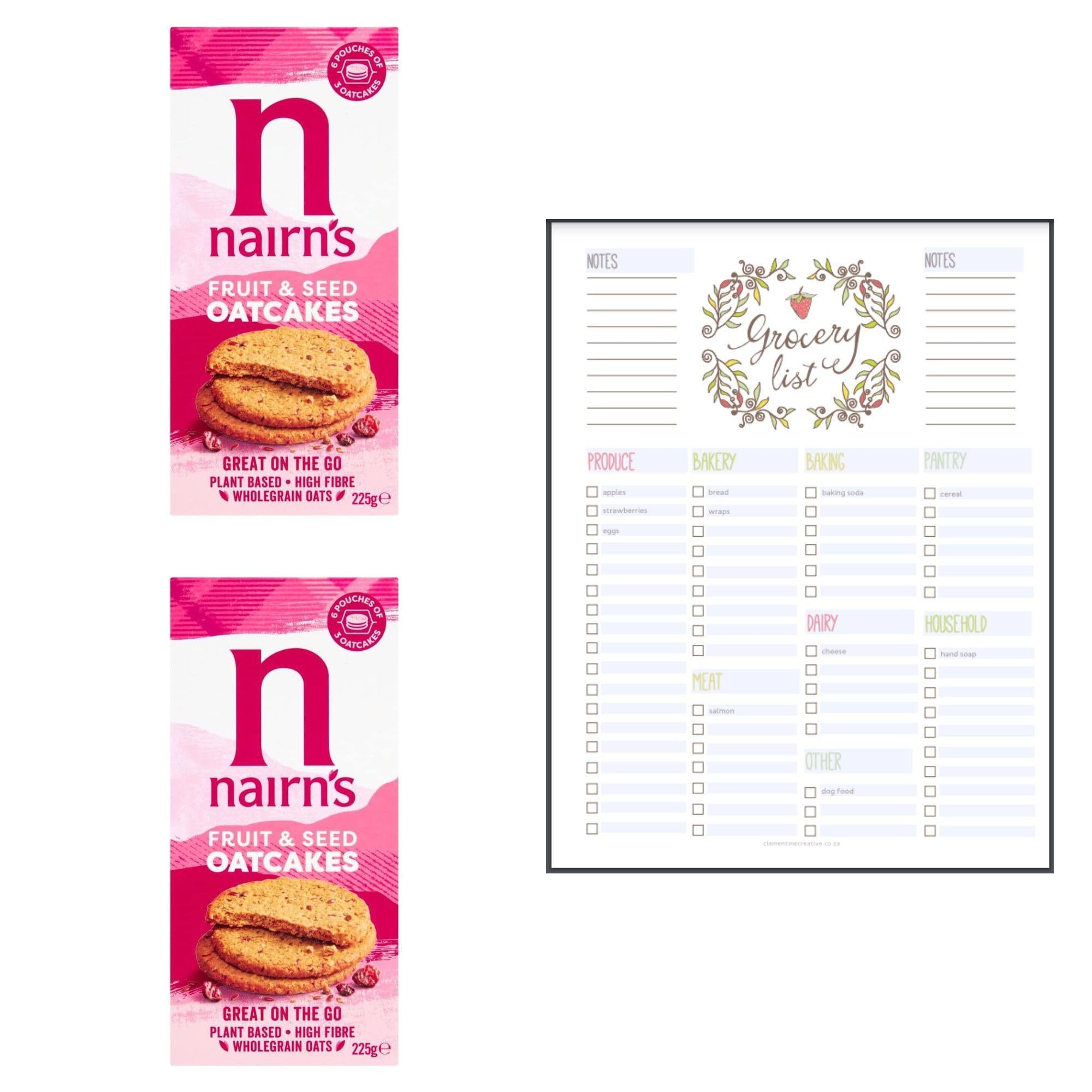 Sponsored Ad – Oatcakes Bundle which Contains Nairns Fruit & Seed Oatcake 225g - Pack of 2 with Grocery List Card