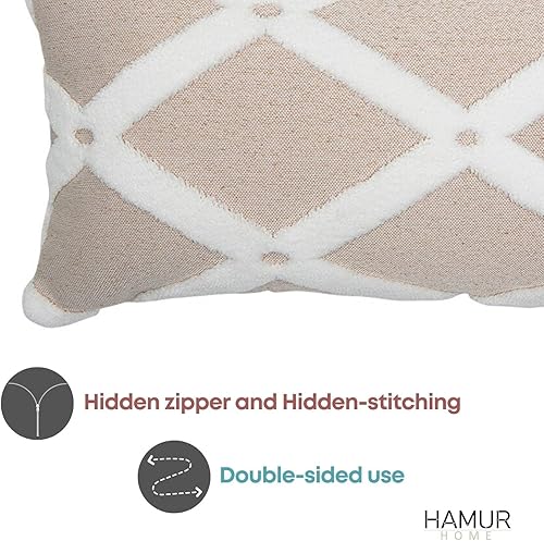 Miniatura 8 de HAMUR - Juego de 2 fundas de almohada decorativas de 22 x 22 pulgadas, suaves, duraderas y suaves, de lana sintética para sofá, cama, sofá y sala de