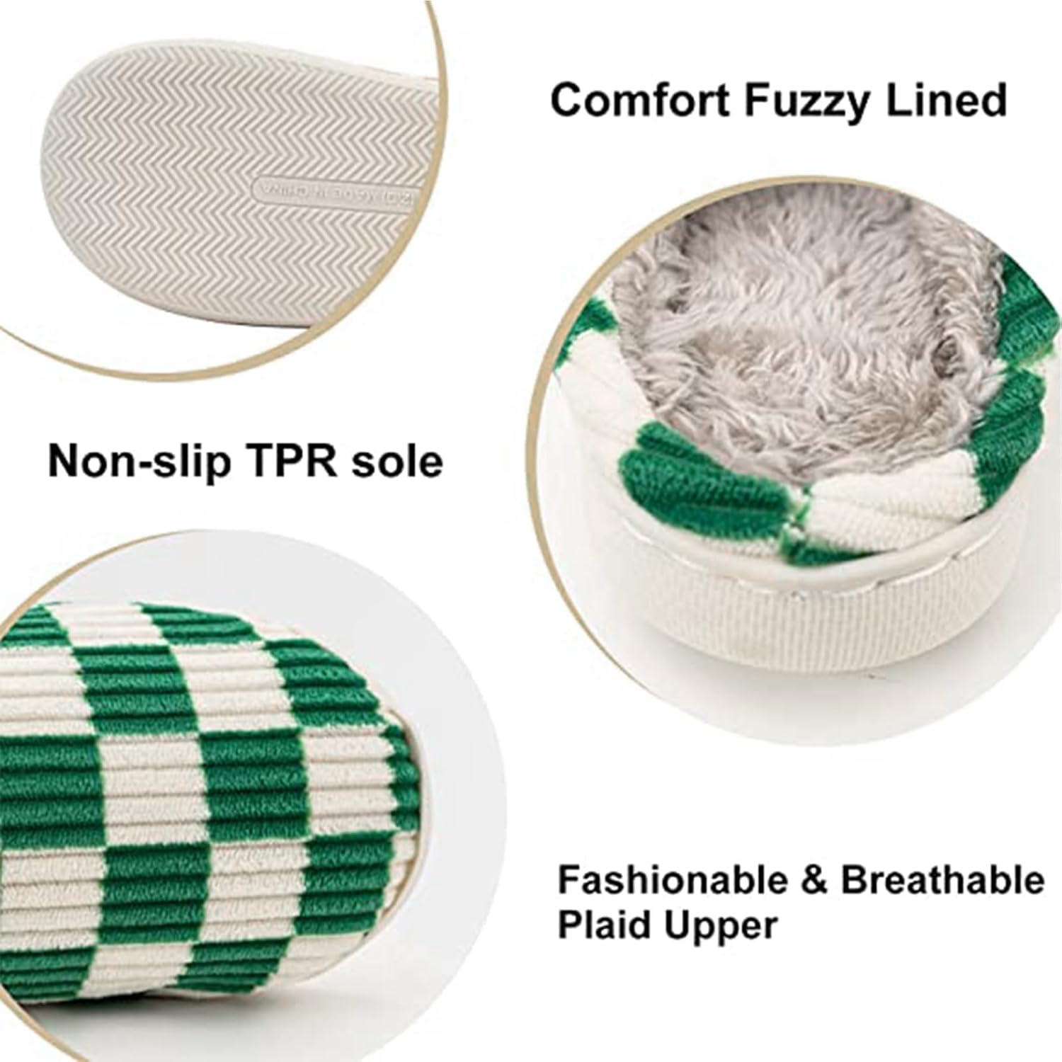 House Slippers for Woman Men, Fuzzy Checkered Mens Womens Slippers Warm Memory Foam House Shoes Indoor Outdoor with Faux Fur Lining - Image 4