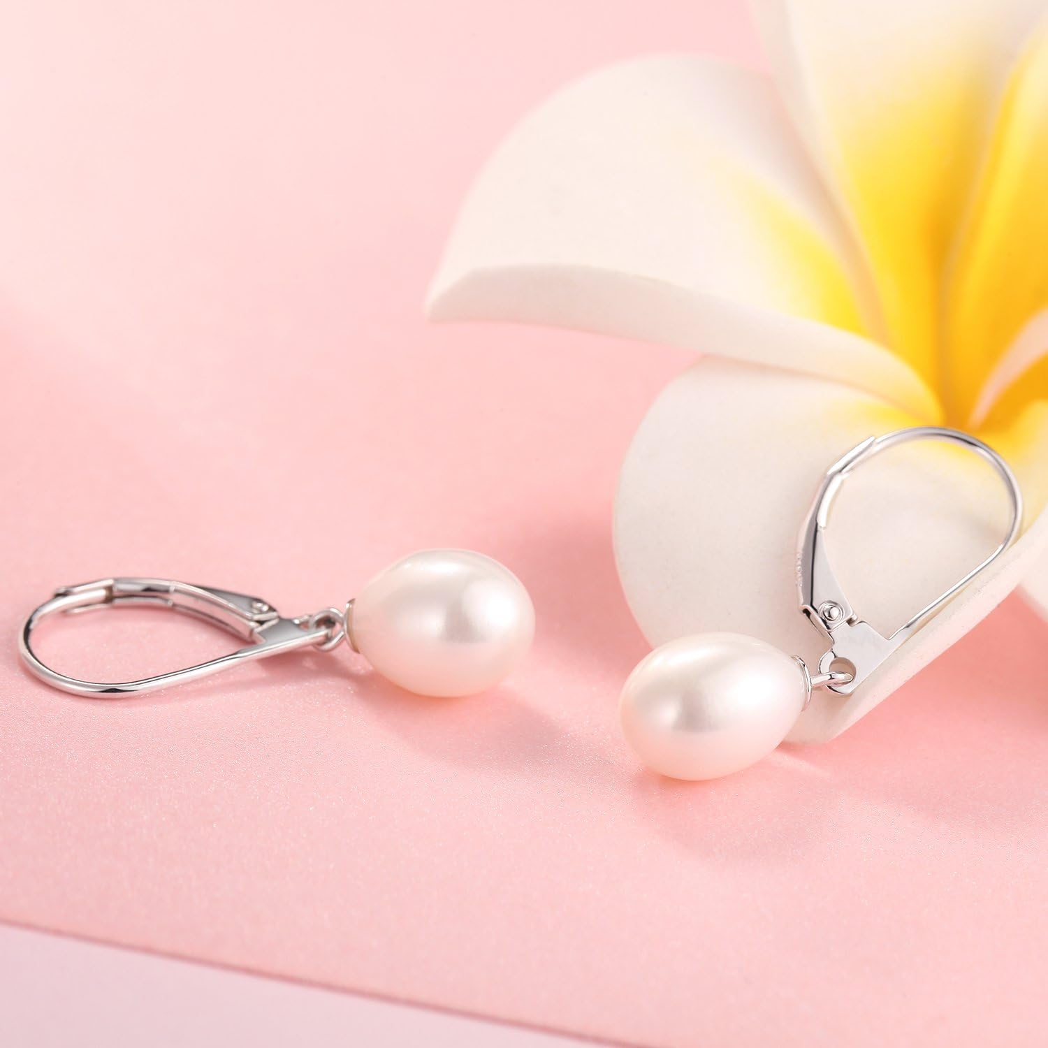 Jiamiaoi 18k White Gold Plated Pearl Earrings, 925 Sterling Silver Pearl Drop Earrings for Women, Trendy Hook Jewelry - Image 3