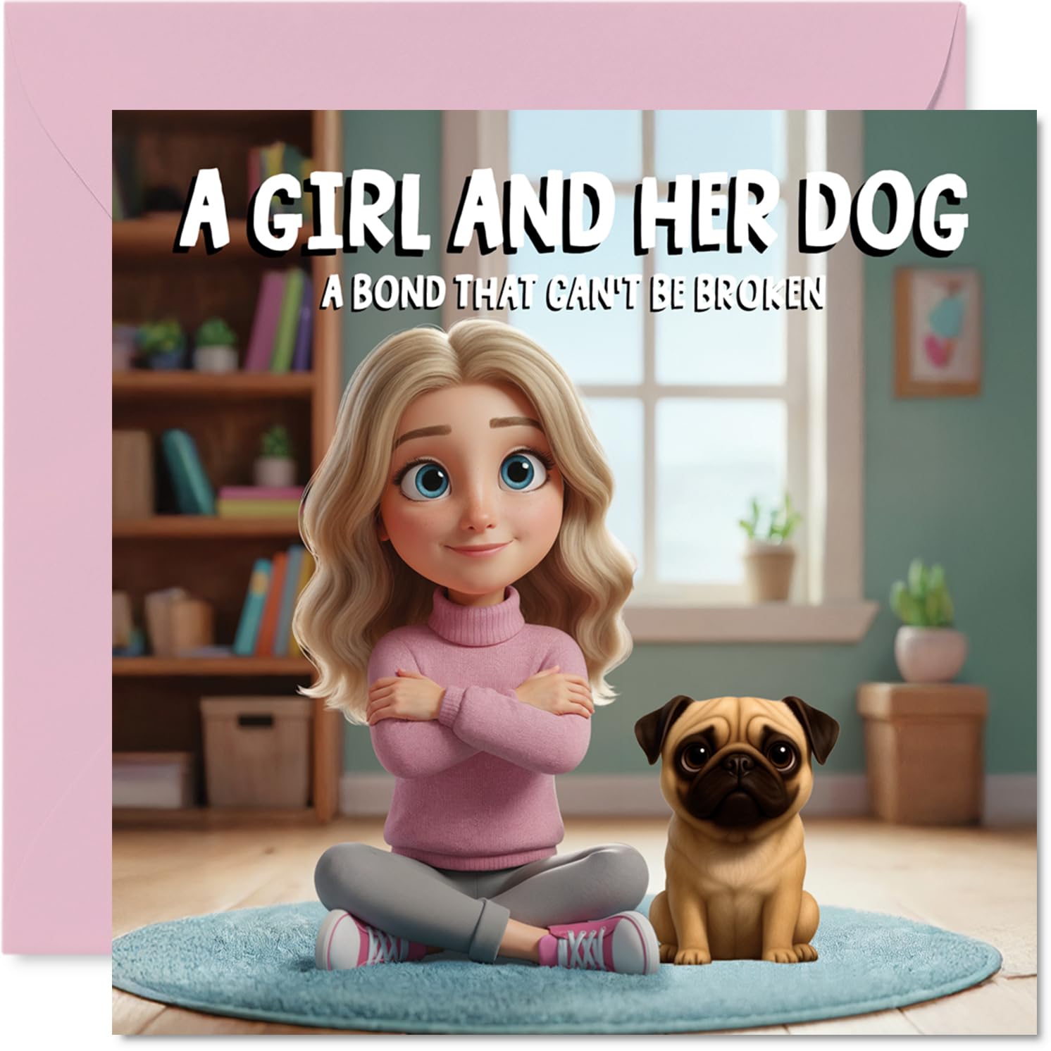 Pug Birthday Card for Women - A Girl and Her Dog - Happy Birthday Card for Women, 145mm Female Greeting Cards