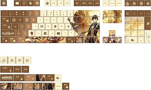 Glacier Genshin - Juego completo de teclas de impacto para teclado mecánico, perfilado de cerezas, sublimación de tinte PBT, compatible con