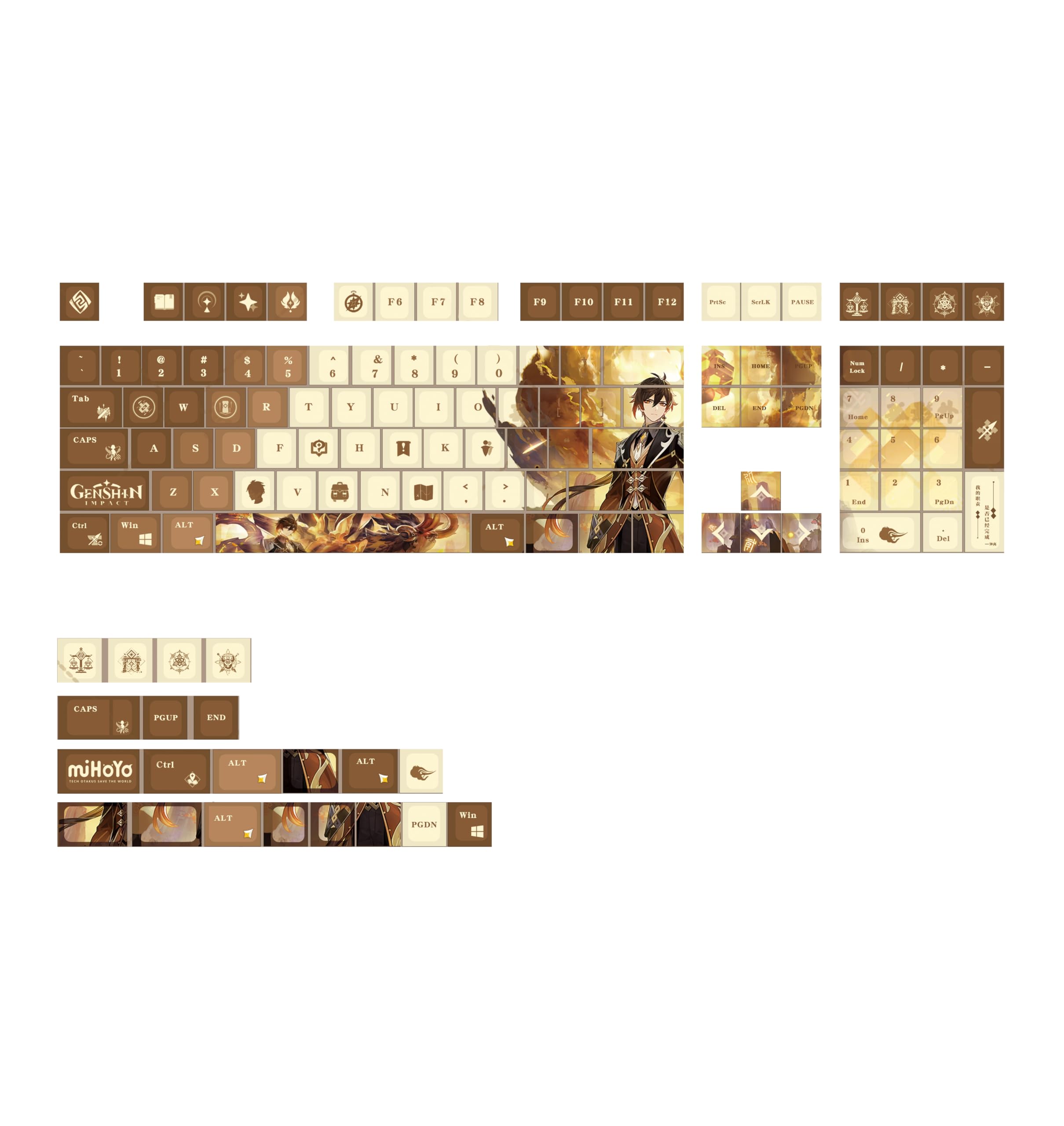 Glacier Genshin Impact Keycaps Full Set for Mechanical Keyboard, Cherry Profile PBT Dye-Sublimation, Compatible with 60%/65%/75%/80%/96%/100% Layout, Free Keycaps Puller Included (Zhong Li)