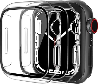 QHOHQ 2 Pack Hard PC Case Suitable for Apple Watch Series 8 45mm & Series 7 45mm with Tempered Glass Screen Protector, Full Coverage, Touch Sensitive, Ultra-Thin HD Bumper Protective Cover - Clear