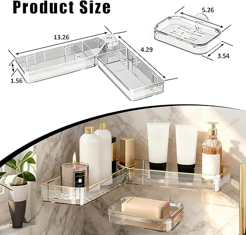 Miniatura 4 de Organizador de ducha esquinero, paquete de 2 adhesivos para estante de ducha con 1 paquete de jabonera, organizador de baño sin perforaciones,