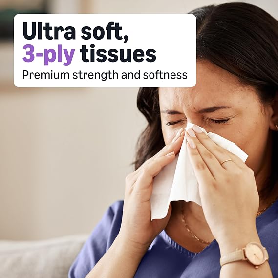 Amazon Basics Ultra-Soft 3-Ply Premium Facial Tissues, 264 Count (4 Cube Boxes of 66) (Previously Presto!)
