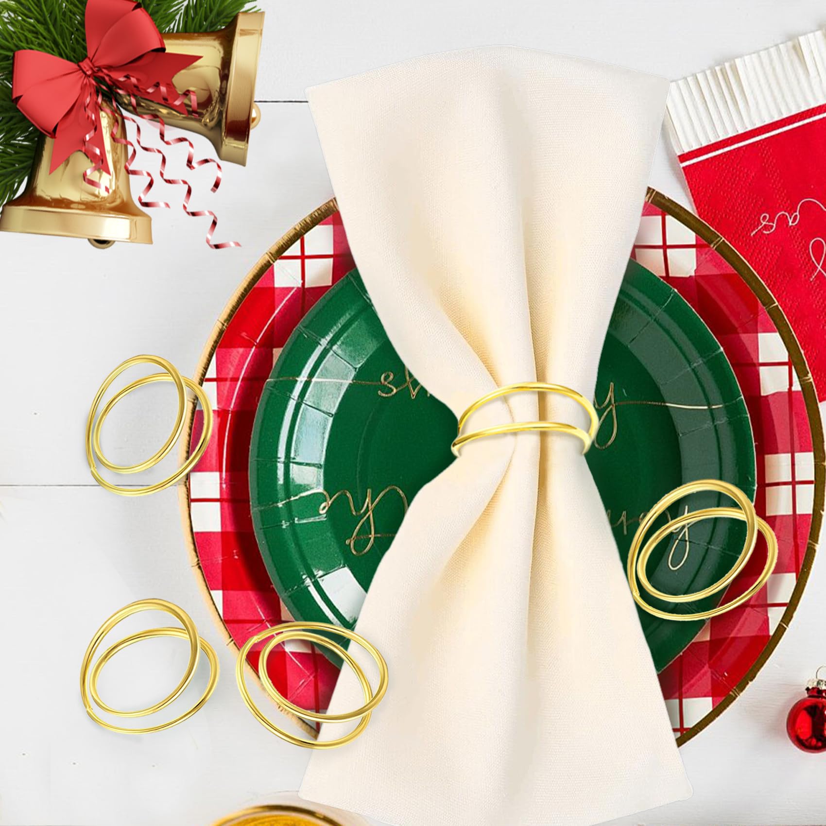 Amazon｜8PCSゴールドナプキンリング、スパイラルナプキンリング