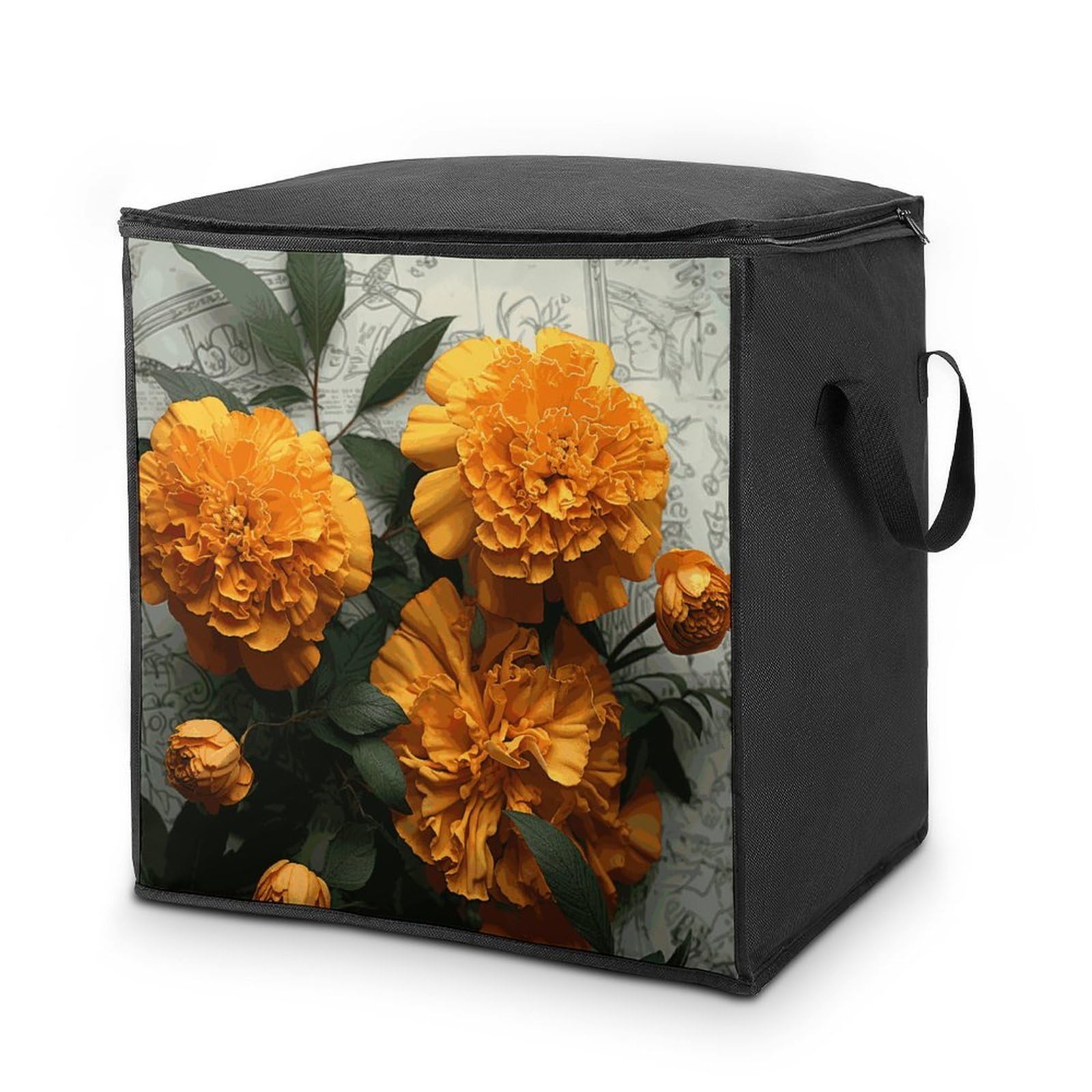 Marigold Storage Bag with Zippers And Handle Extra Large Bedding Comforter Storage Bag Foldable Blanket Storage Bags Fabric Moving Bags for Closet Organizer (70L)
