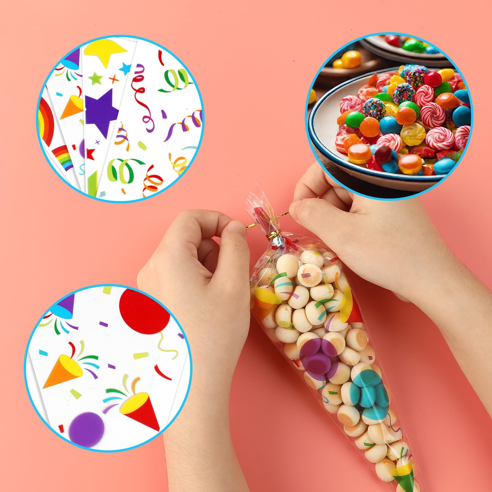 100 Stück Süßigkeiten-Tüten Spitz Cellophan – Transparente Dreieckige Bonbon-Tüten (13x25cm), Durchsichtige Kleine Plastik-Tüten für Süßigkeiten, Party & Weihnachten Bürobedarf & Schreibwaren