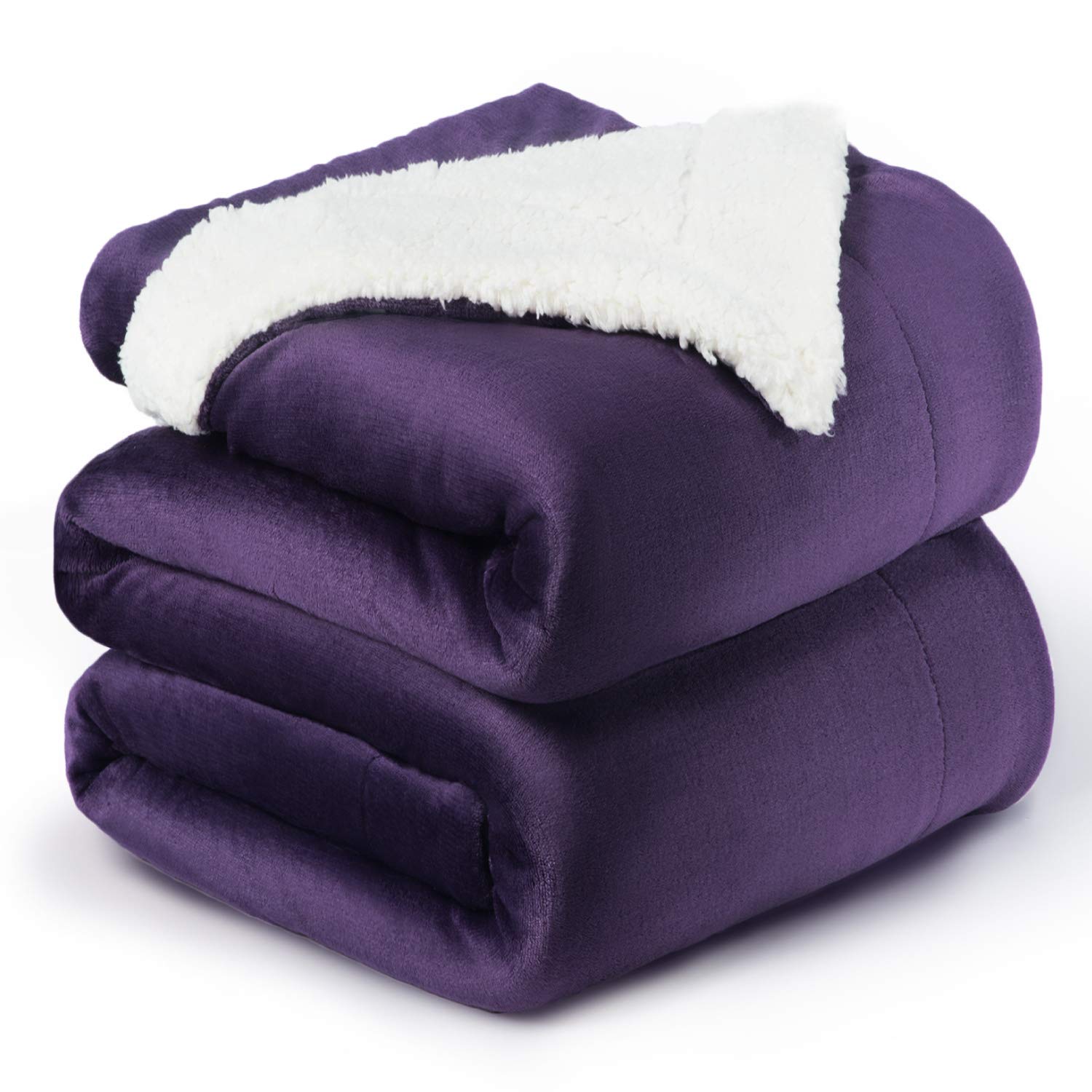 Soft & Warm Sherpa Fleece Blanket Reversible Microfibre for Bed Throw Sofa (Purple, Double (150x200cm))